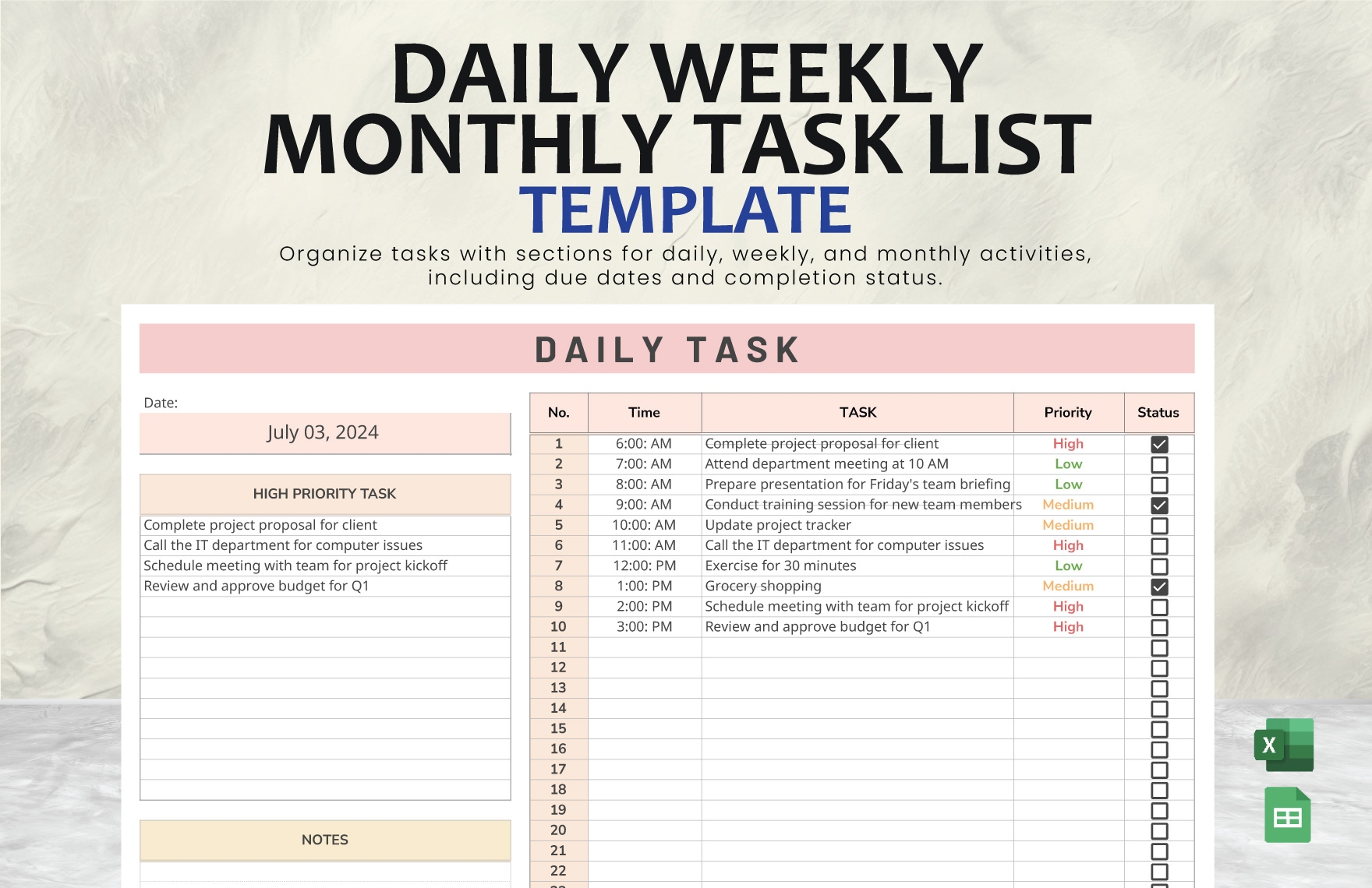 Daily Weekly Monthly Task List Template In Excel Google Sheets Download Template Daily Weekly Monthly Task List Template In Excel Google Sheets Download Template