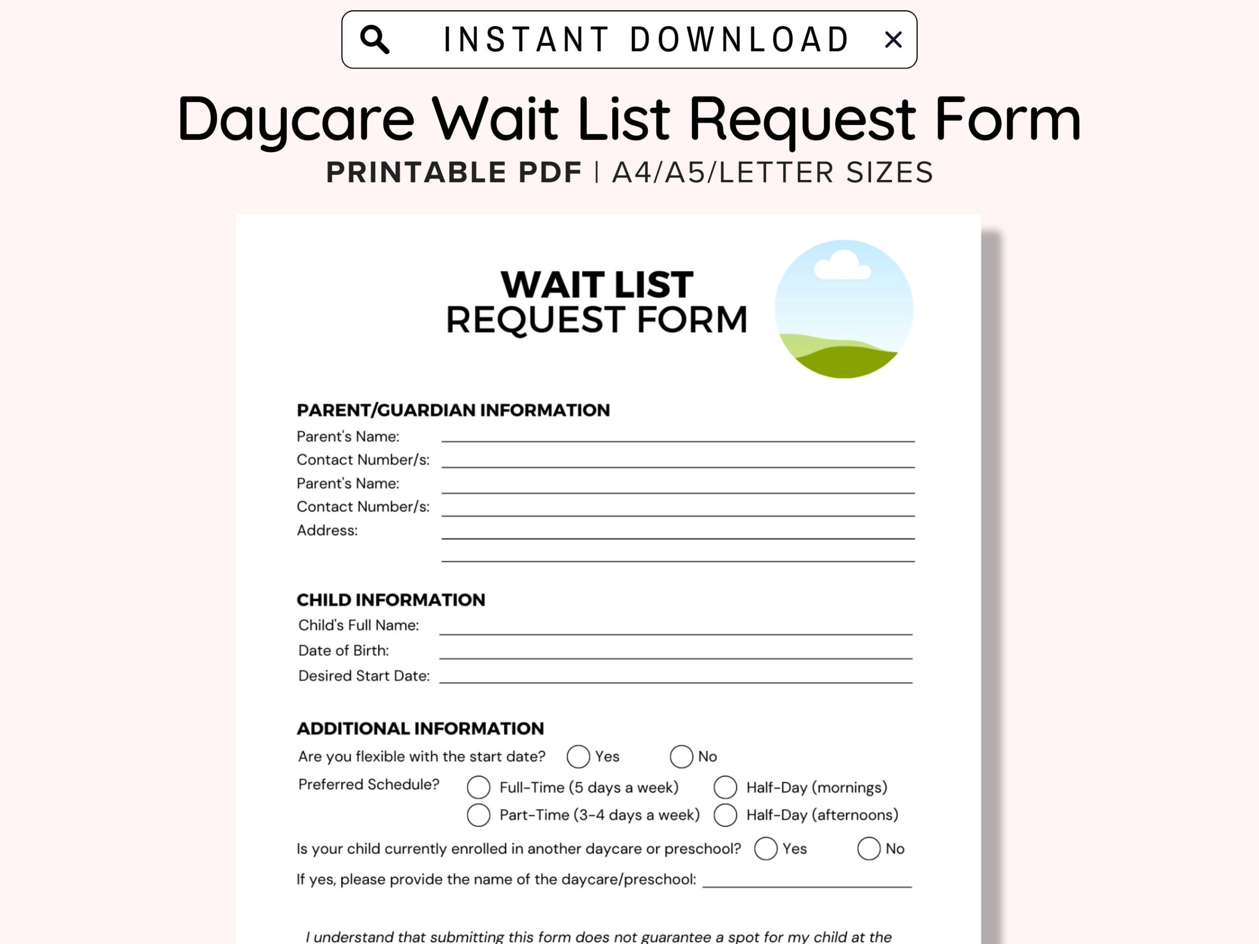 Daycare Wait List Printable Daycare Waiting List Template Wait 