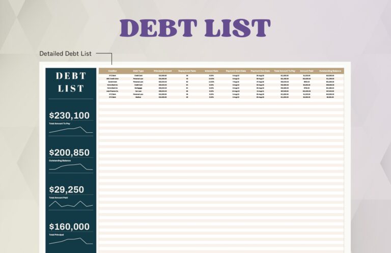 Debt List Template In Excel Google Sheets Download Template