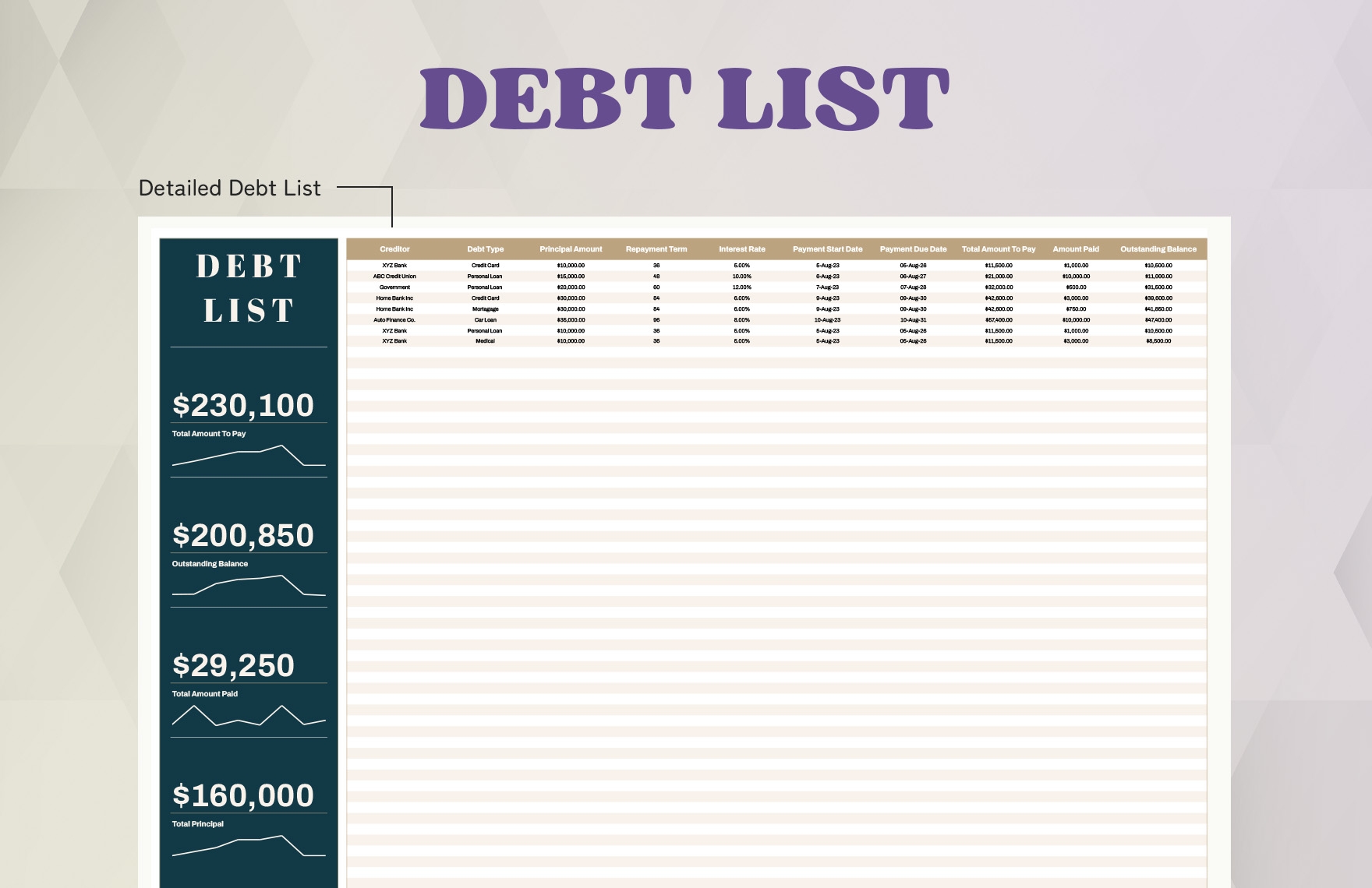 Debt List Template In Excel Google Sheets Download Template