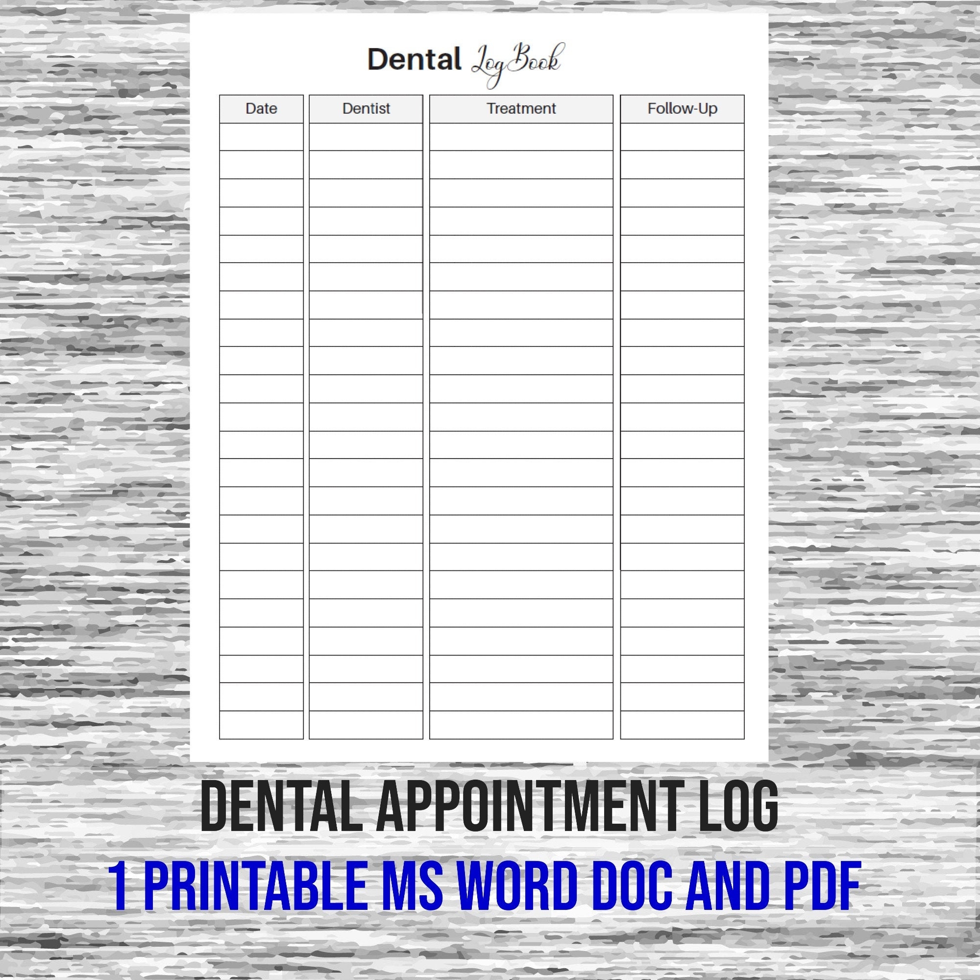Digital Download Dental Appointment Log Dental Log Dentist Appointments Includes 1 Printable File In MS Word Doc And PDF File Formats Etsy