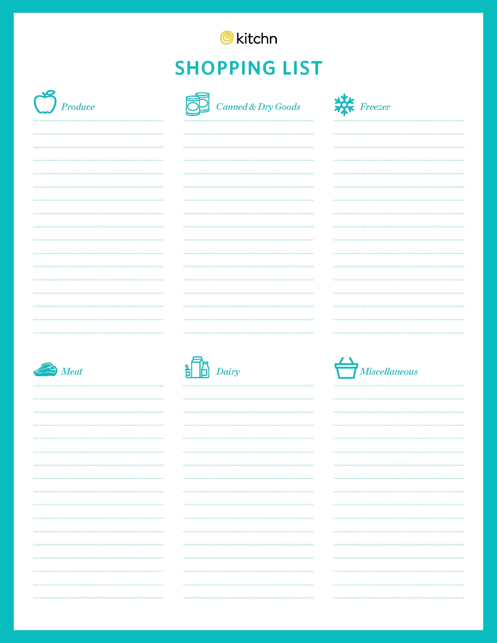 Blank Grocery Shopping List Template