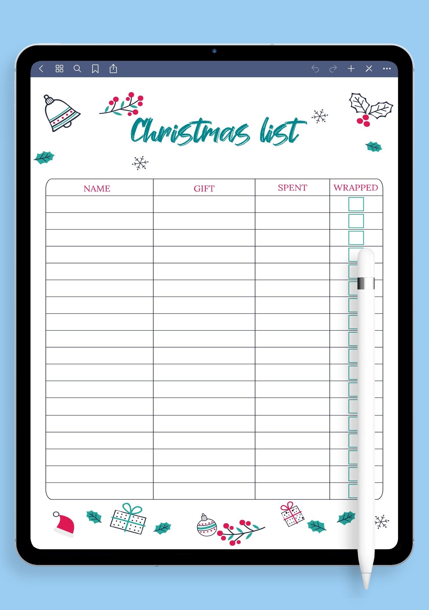 Download Printable Classic White Christmas List Template PDF