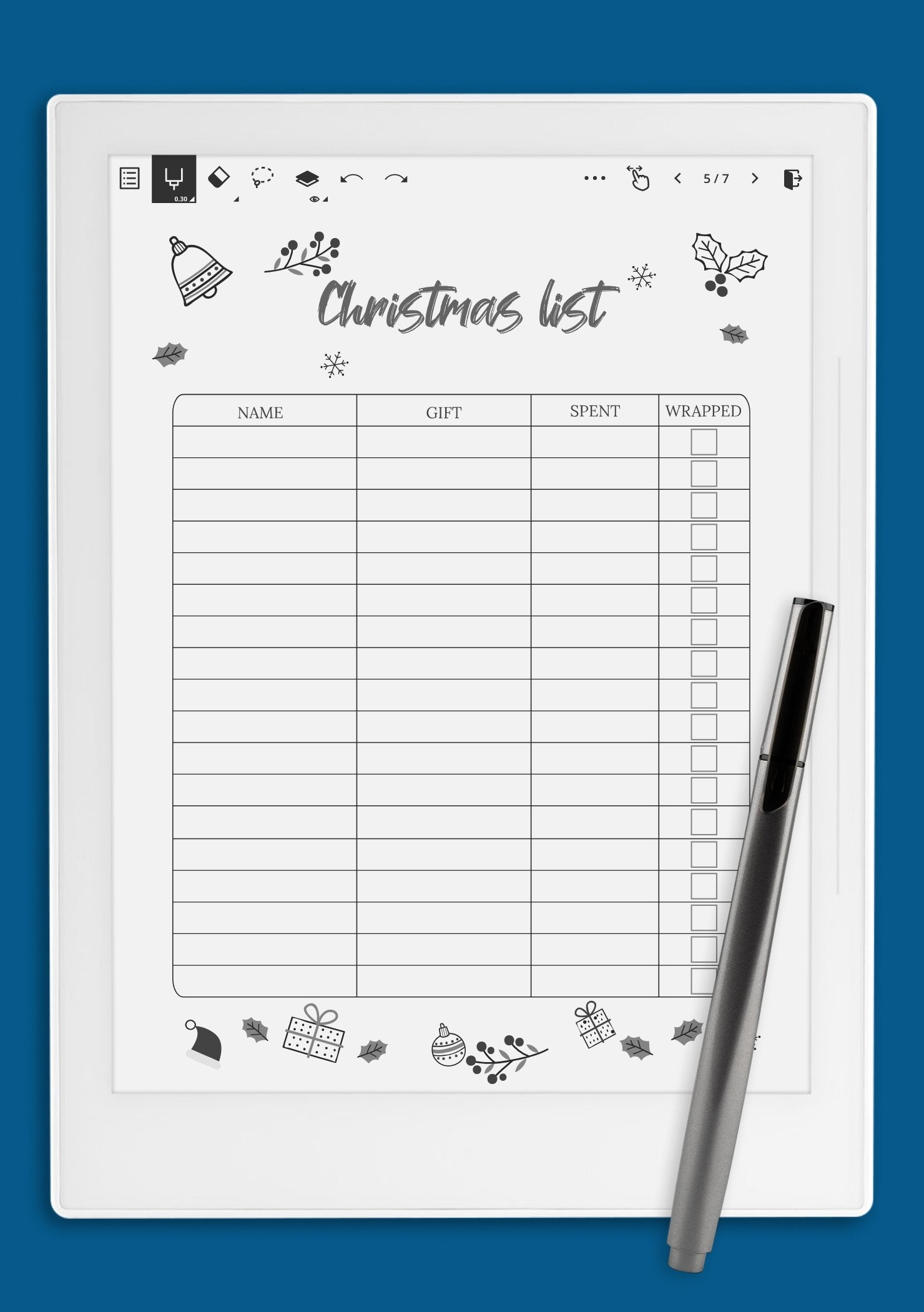 Download Printable Classic White Christmas List Template PDF