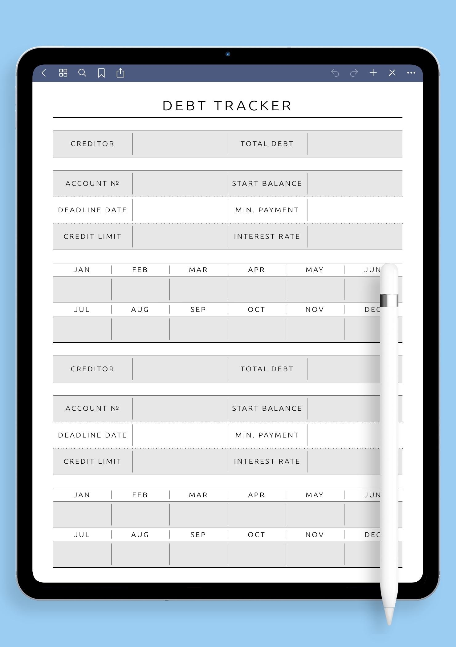 Download Printable Debt Tracker Template PDF