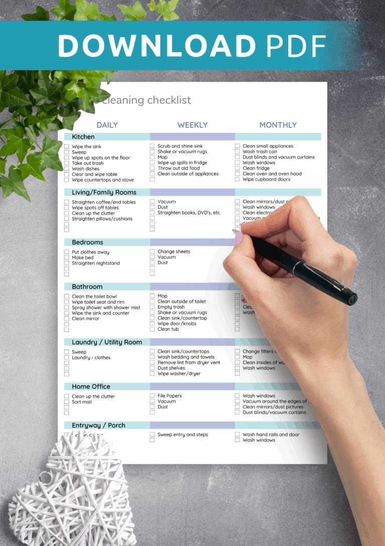 Download Printable House Cleaning Checklist Template PDF