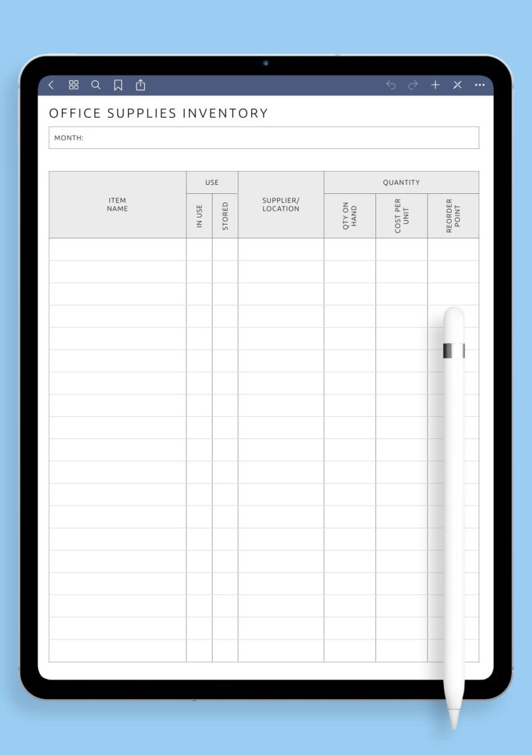 Download Printable Office Supplies Inventory Template PDF