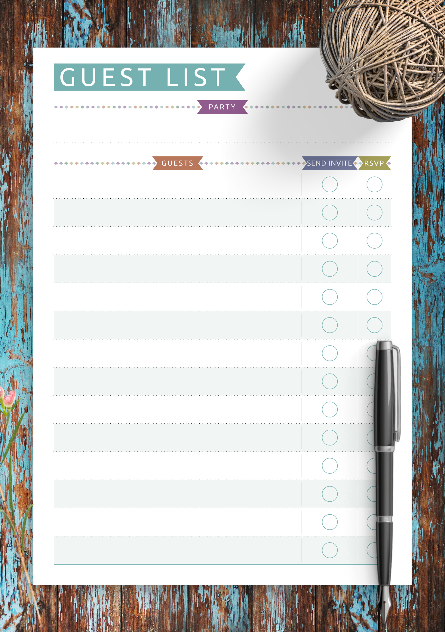 Download Printable Party Guest List Casual Style PDF