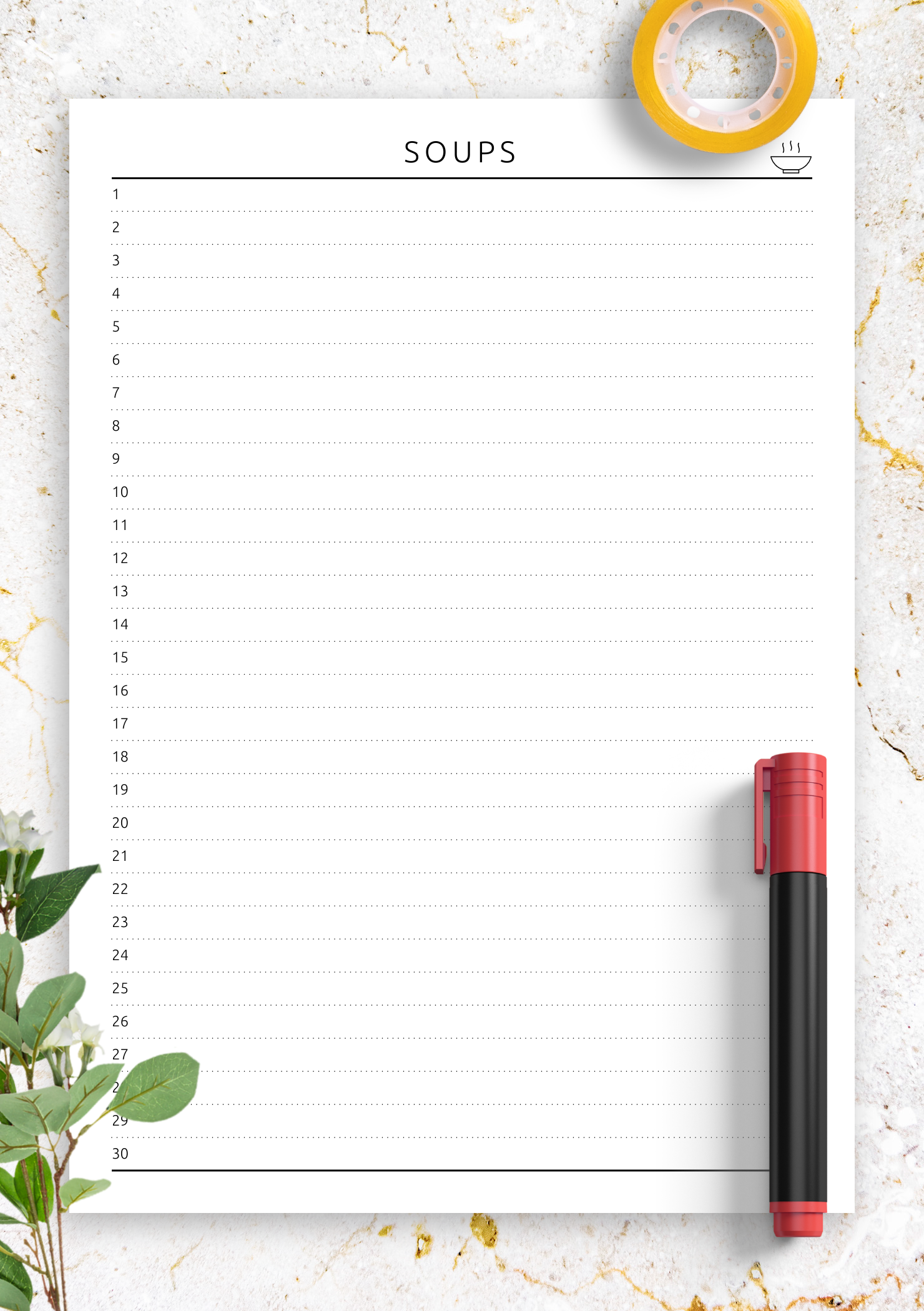 Download Printable Recipe List Template PDF