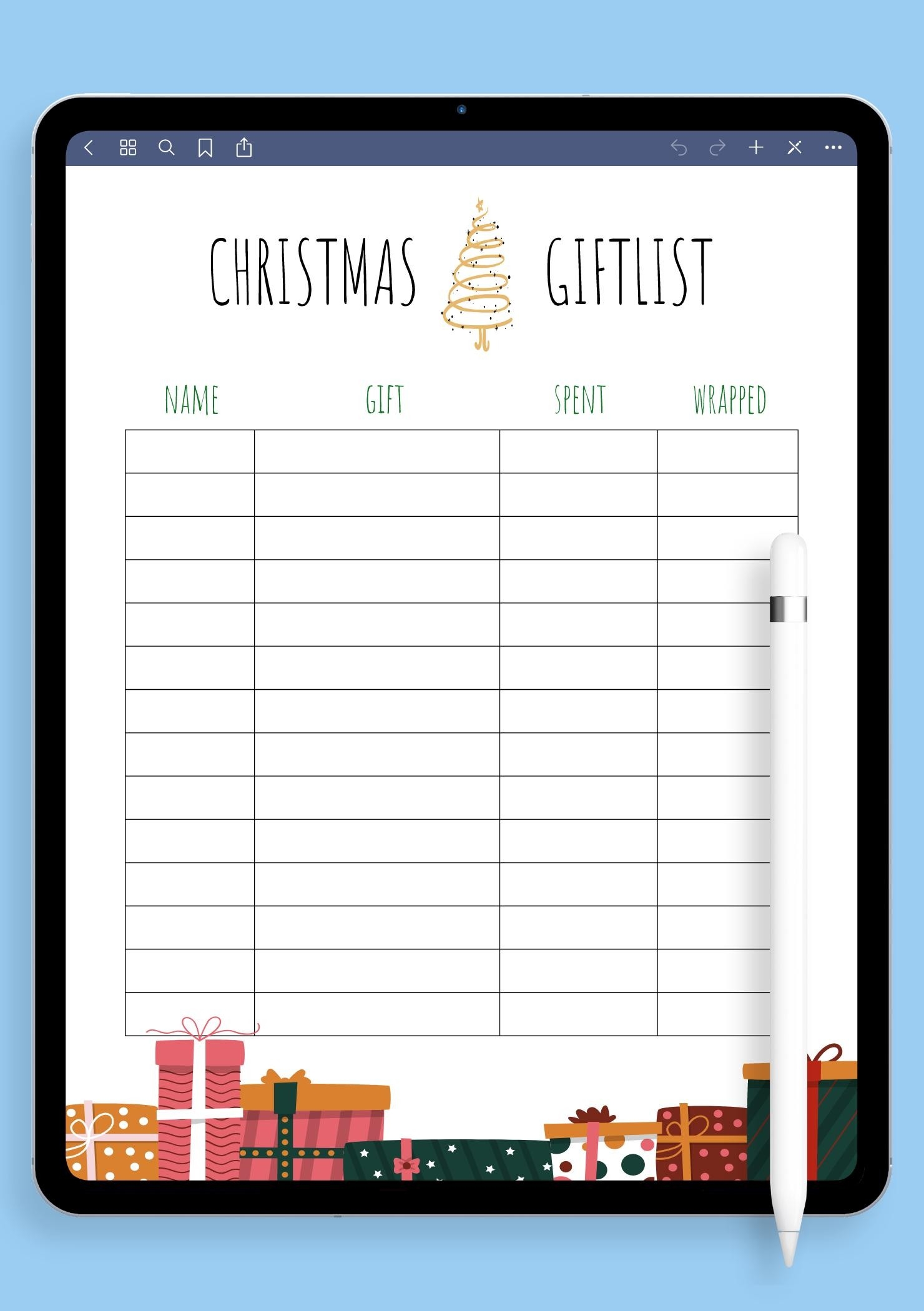 Download Printable Simple Bright Christmas Gift List PDF Download Printable Simple Bright Christmas Gift List PDF