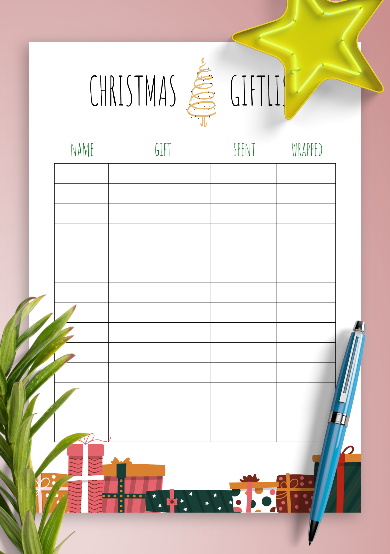 Free Christmas Gift List Printable