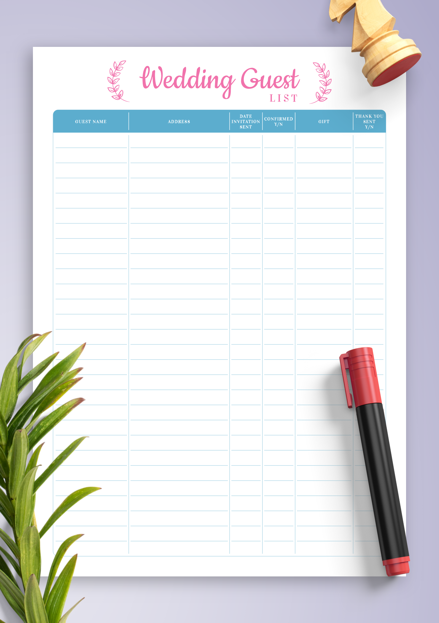 Guest List For Wedding Template