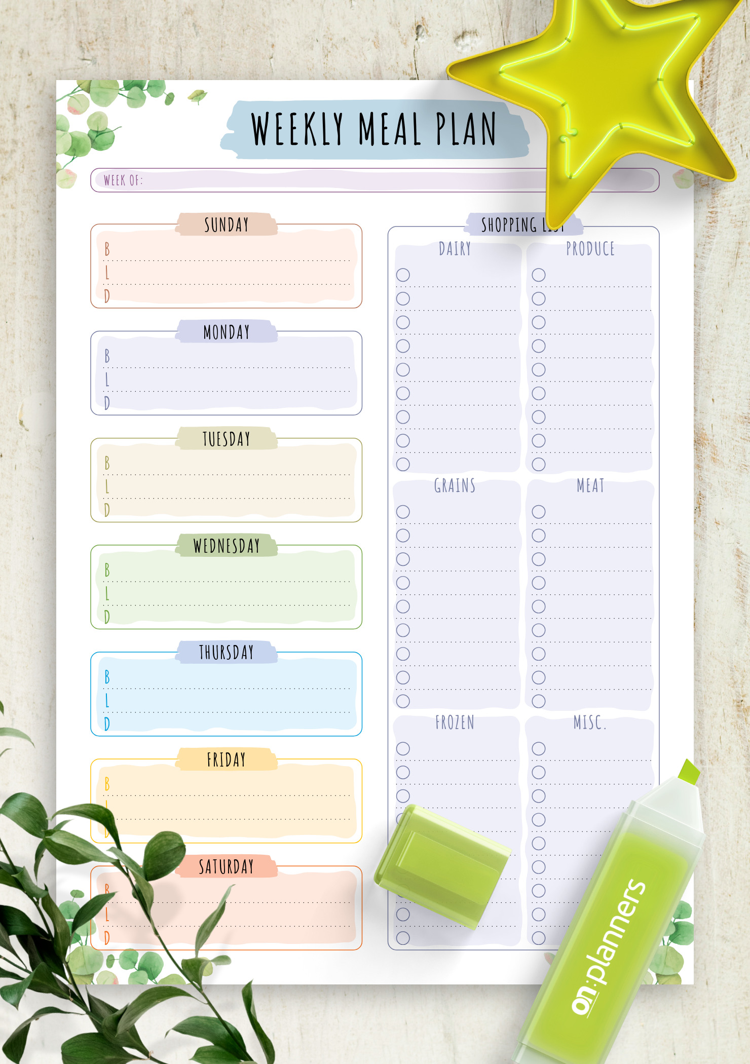 Meal Planner Shopping List Template