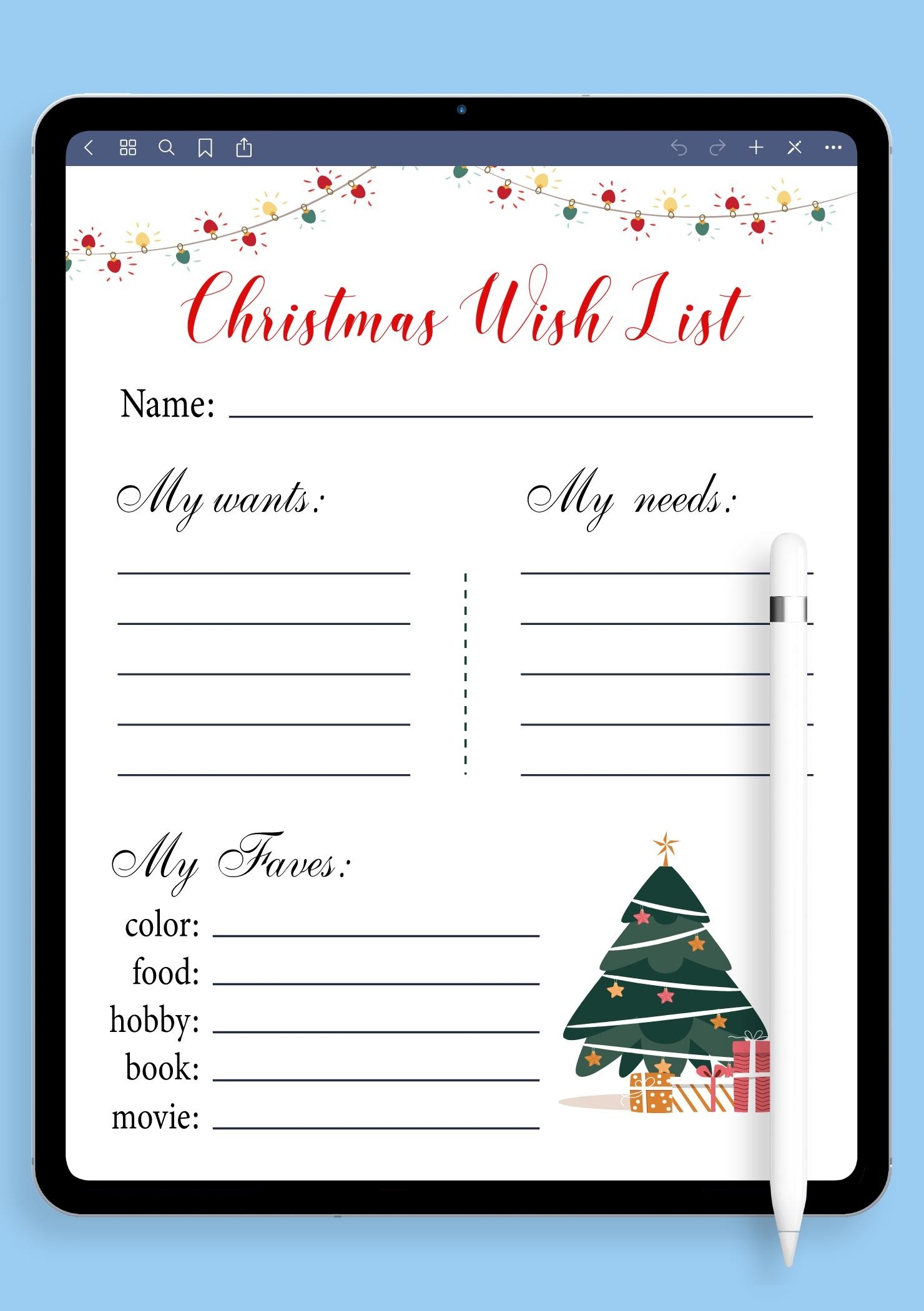 Free Printable Santa Wish List Template