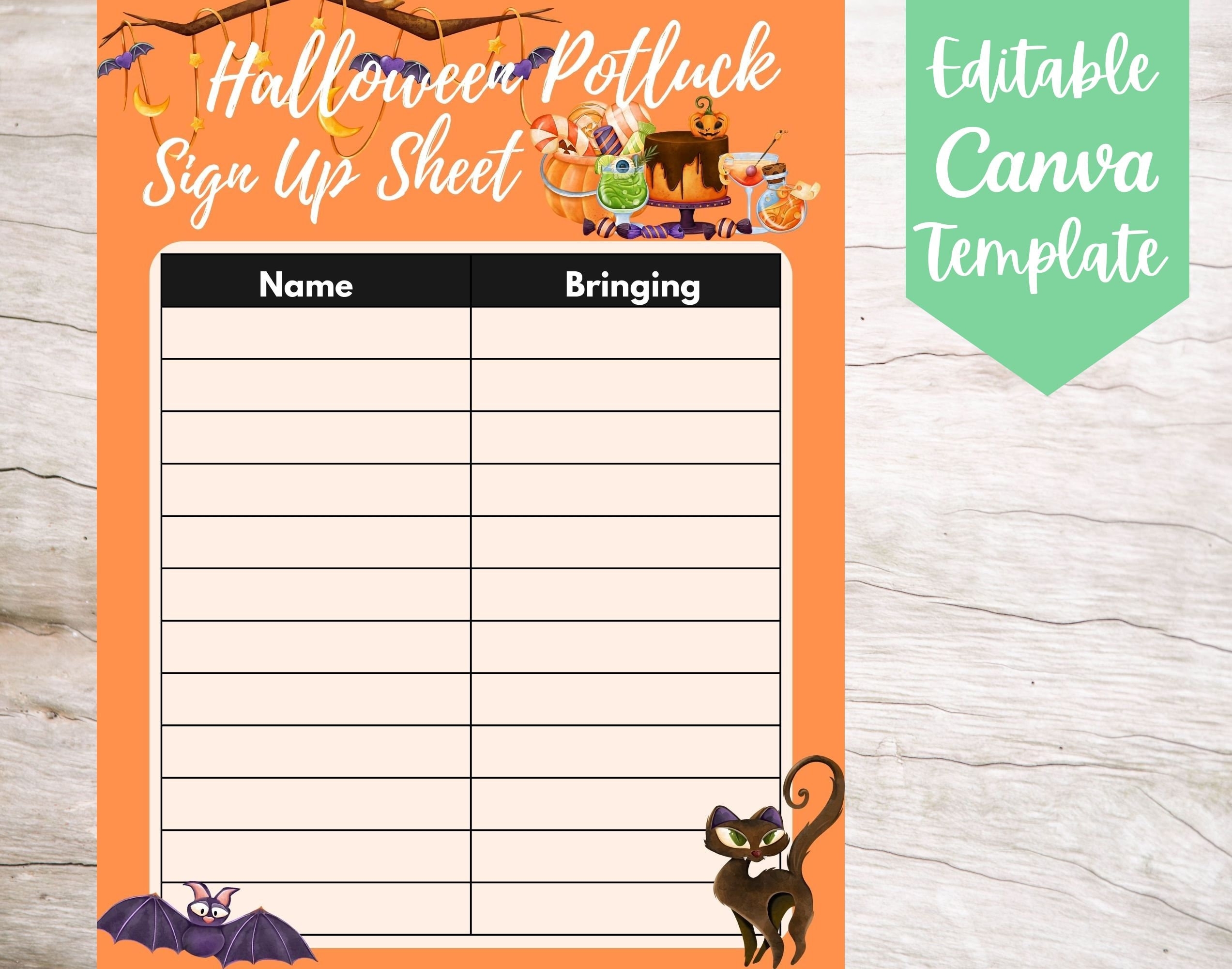 EDITABLE And Printable Halloween Potluck Sign Up Sheet Template Instant Download Cute Halloween Potluck Canva Sign Up Sheet Template Etsy