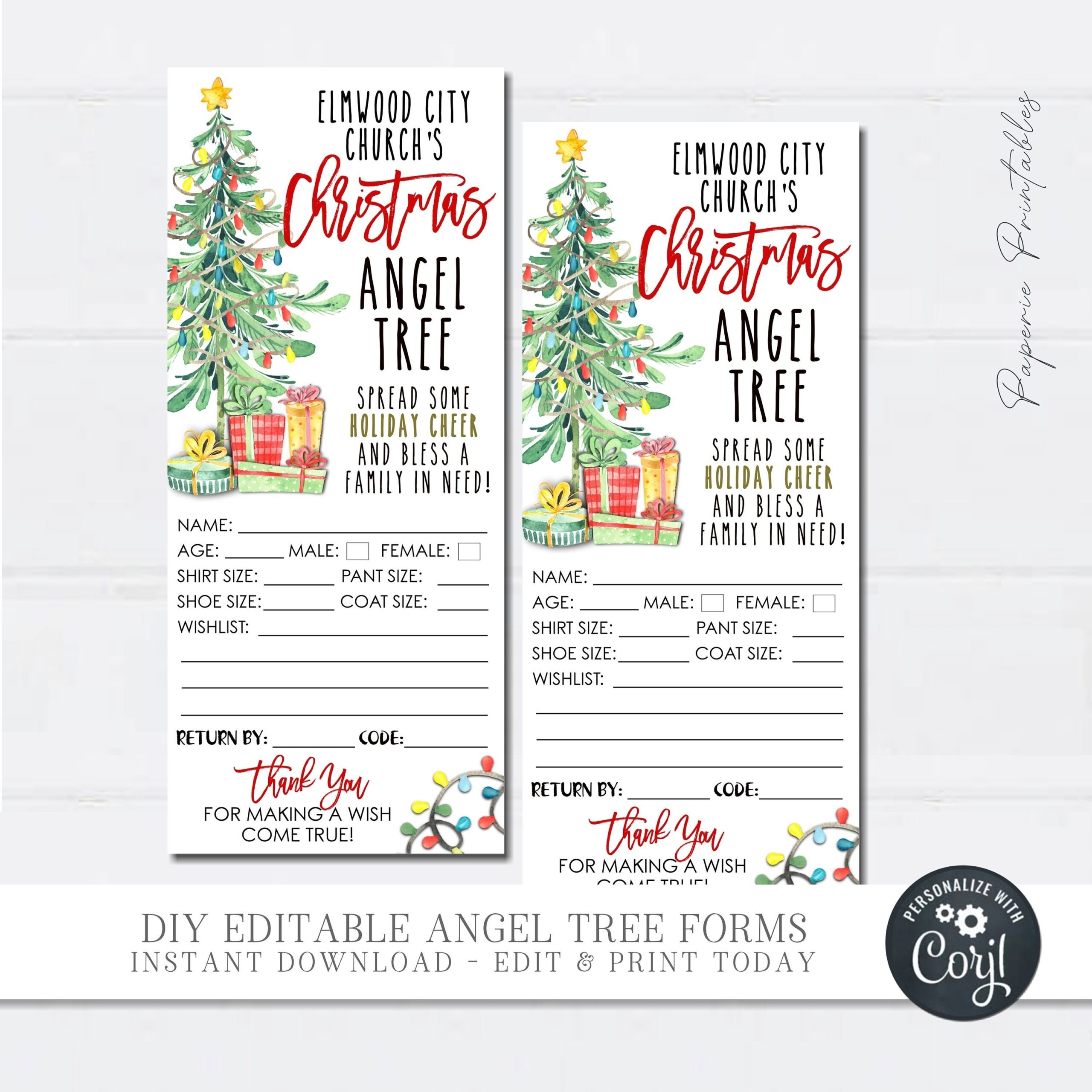 EDITABLE Angel Tree Gift Tags Christmas Angel Tree Fundraiser 