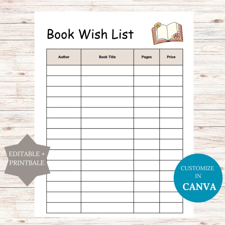 Editable Book Wish List Printable