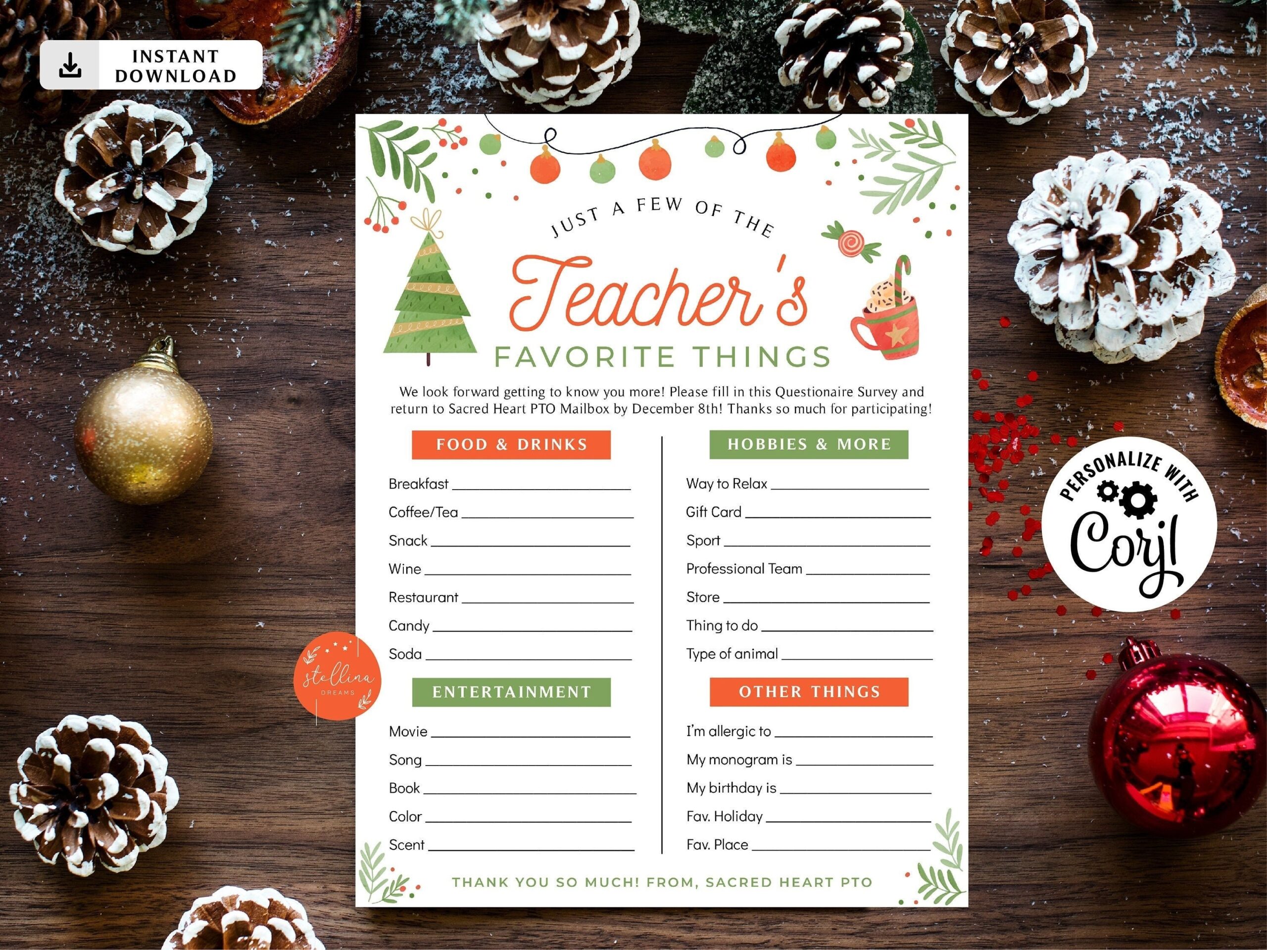 Editable Christmas Teacher Favorites Survey Teacher Holiday Wish List Gift Exchange All About My Teacher Printable Worksheet TEMPLATE Etsy