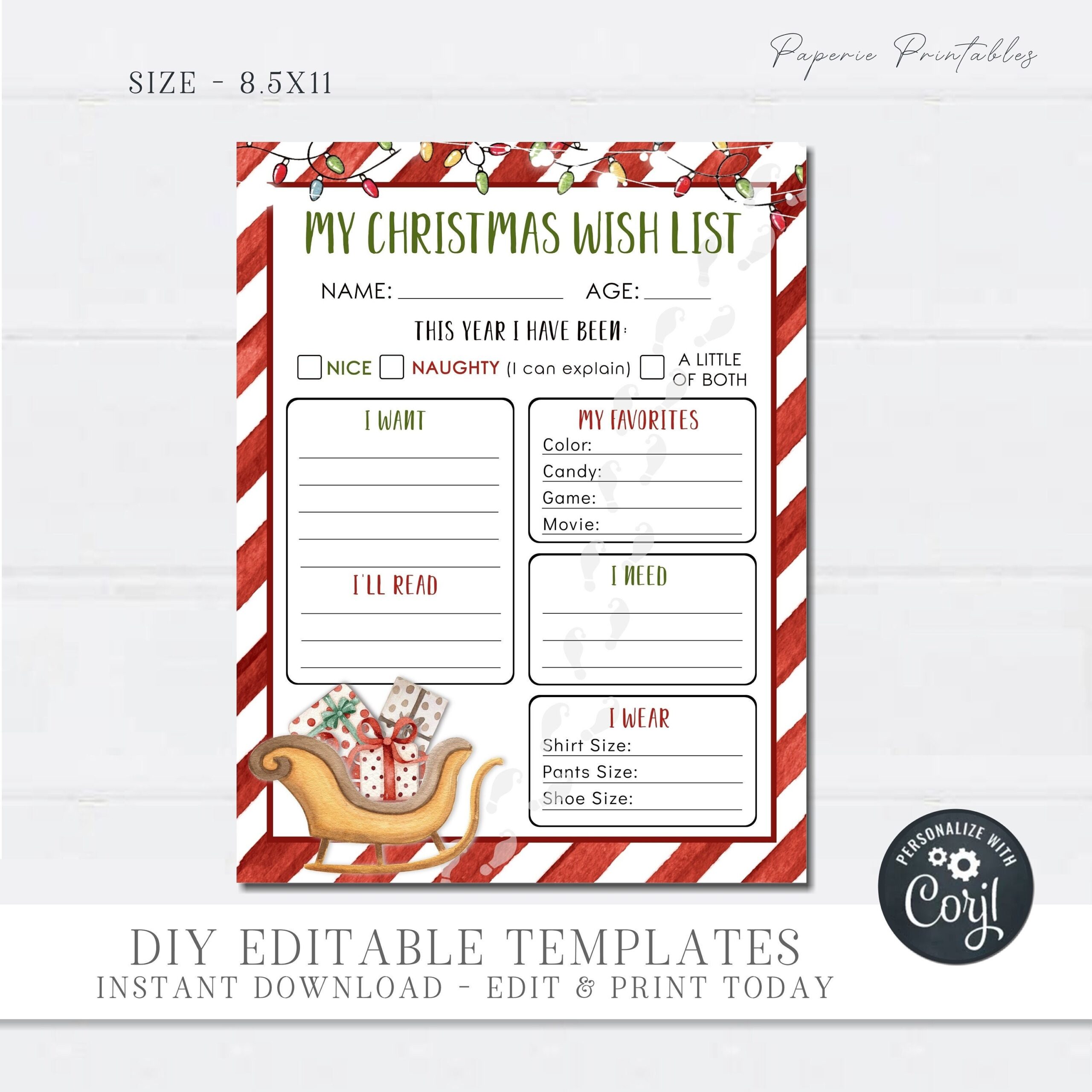EDITABLE Christmas Wish List For Kids Christmas Wish List Template Christmas Wish List Printable Christmas List DIY With Corjl CG10 Etsy