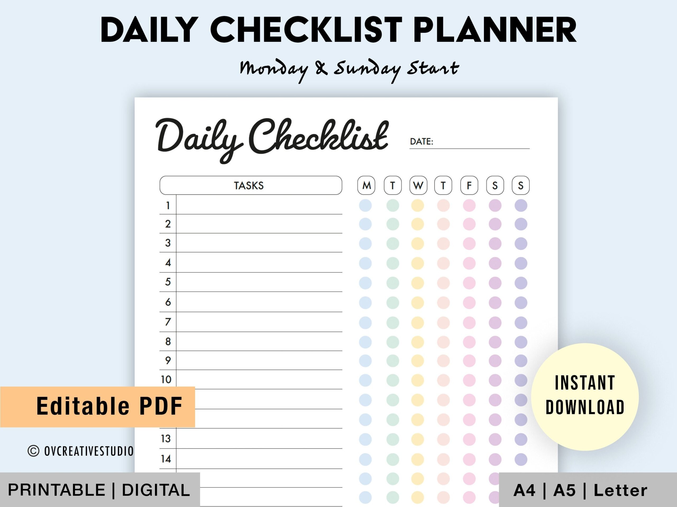 Free Printable Daily Monthly Checklist Template