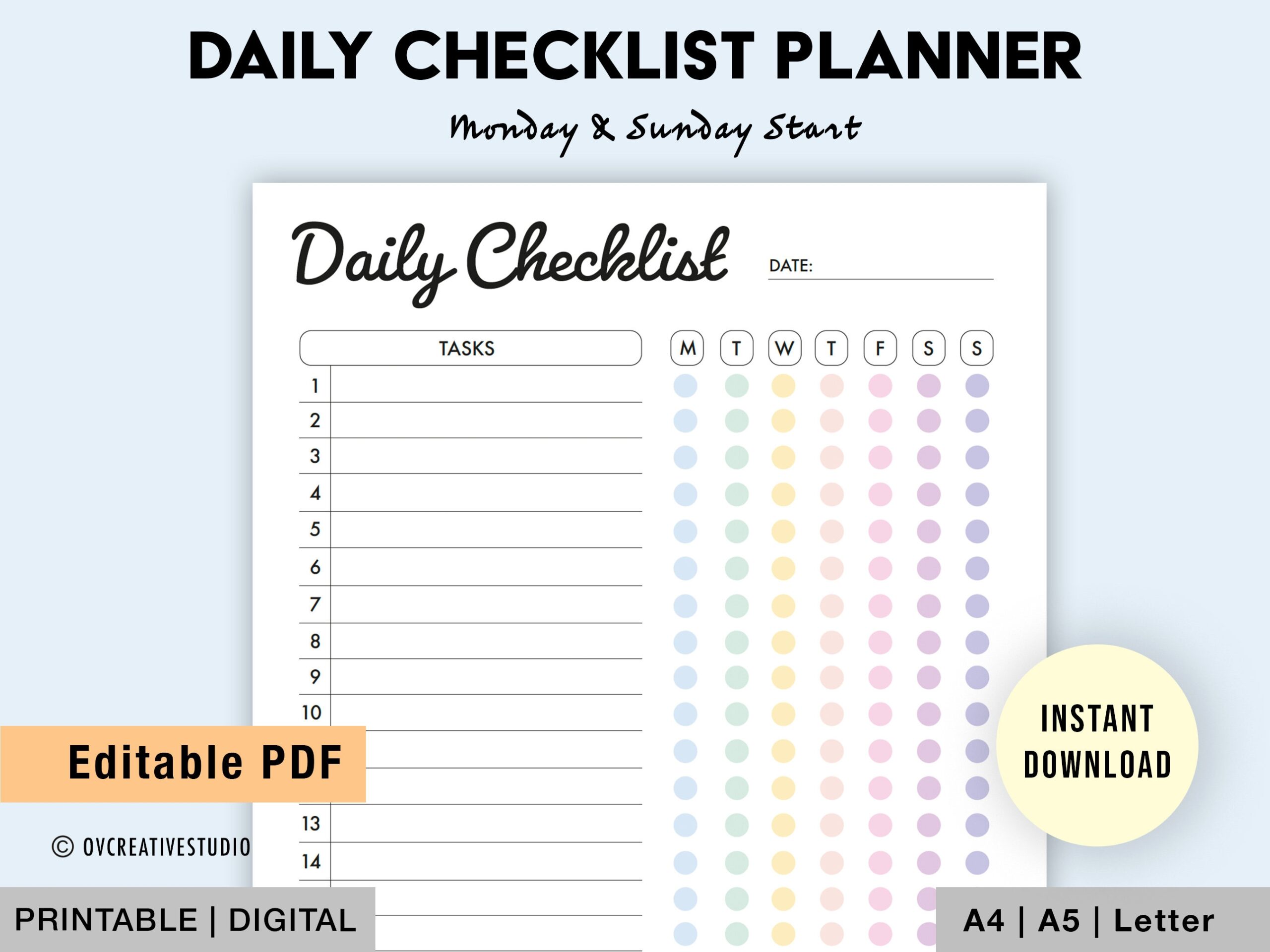 Editable Free Printable Checklist Template