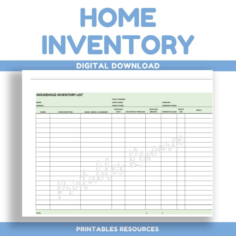 Editable Inventory List Printable House Inventory List Spreadsheet 