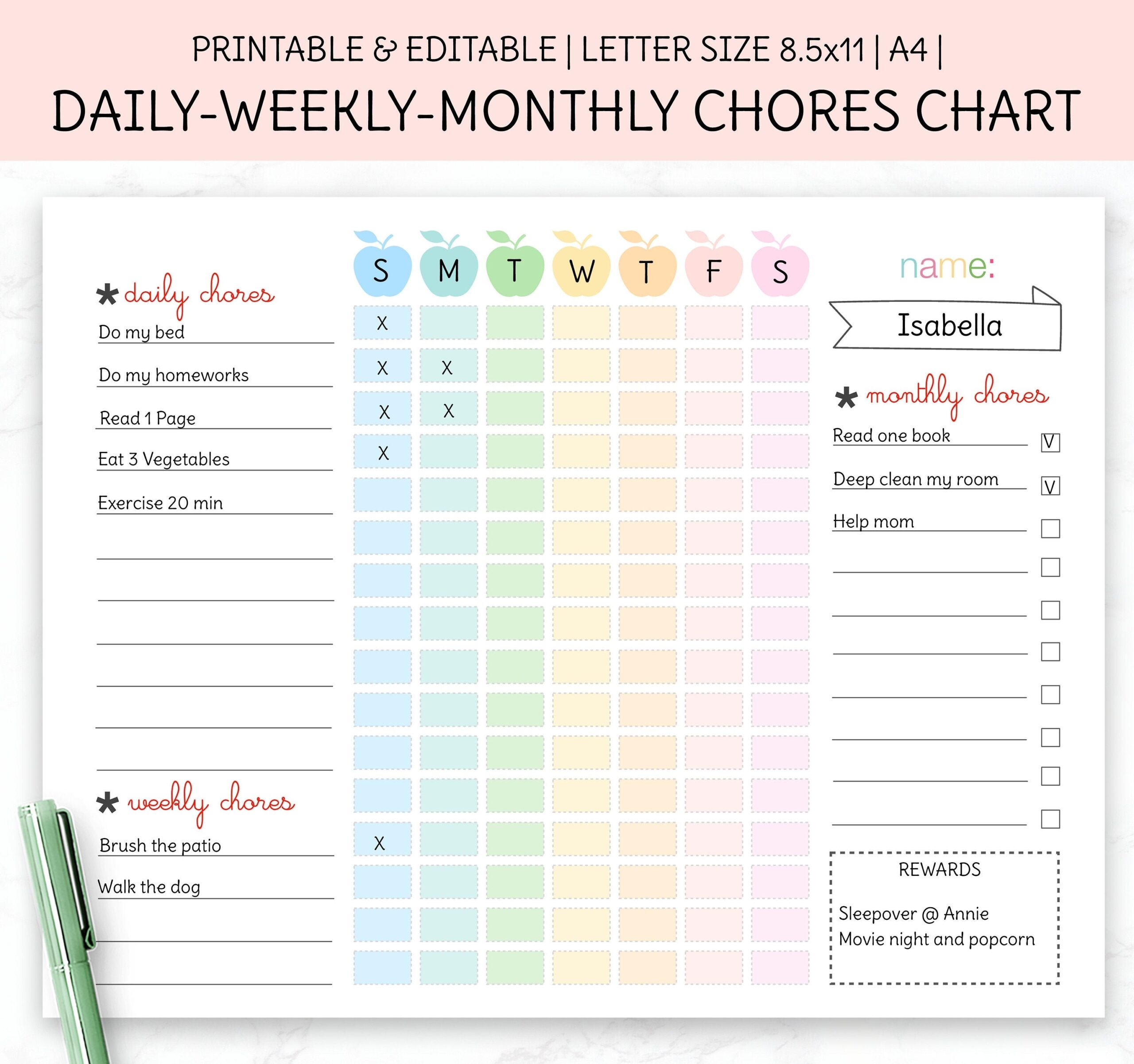 EDITABLE Kids To Do List Printable Template Weekly Chores Chart 