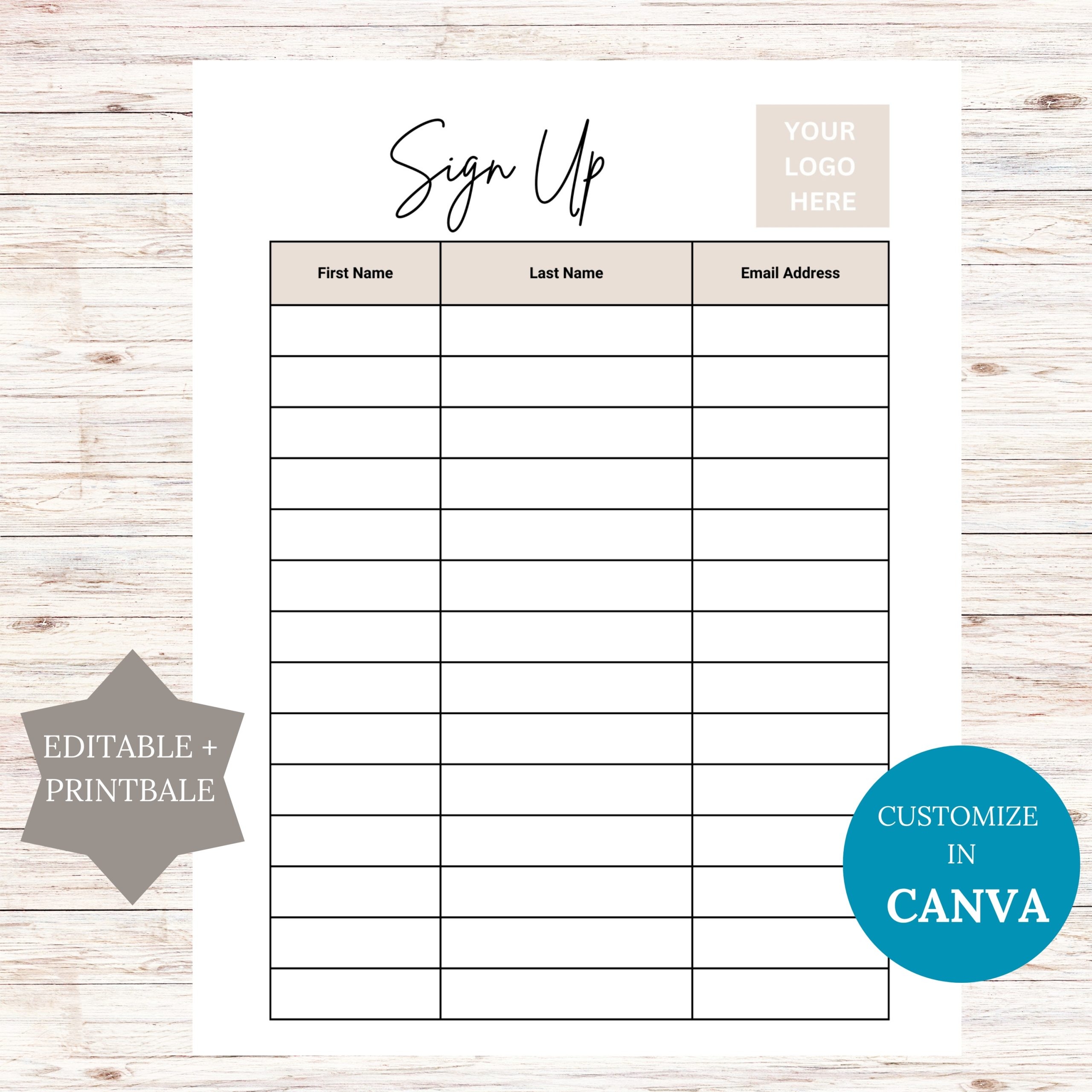 Editable Mailing List Sign In Sheet Printable