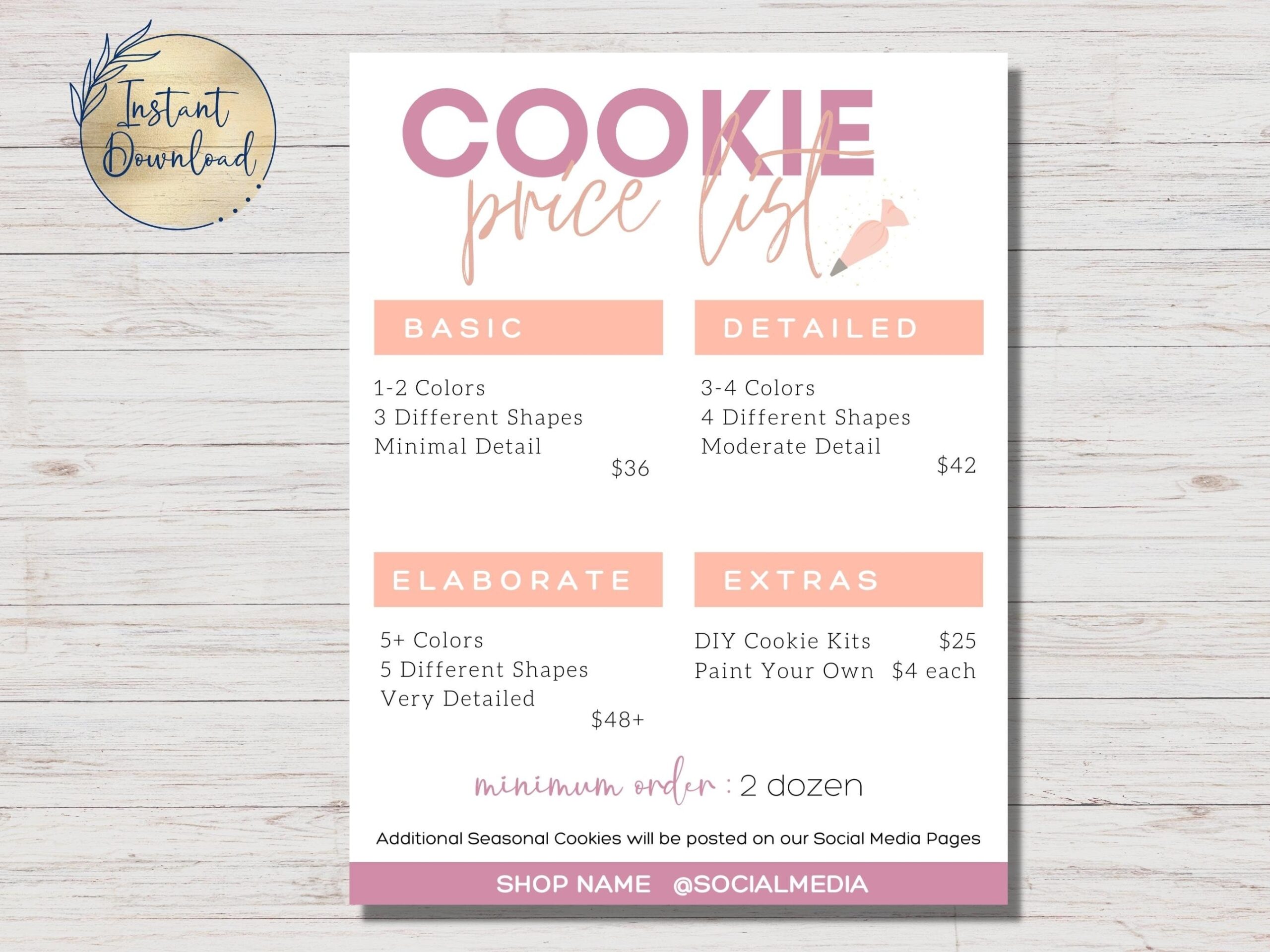 Editable Price List Sugar Cookie Price List Canva Template Cookie Business Customizable Price List Personalized Cookie Price List Etsy