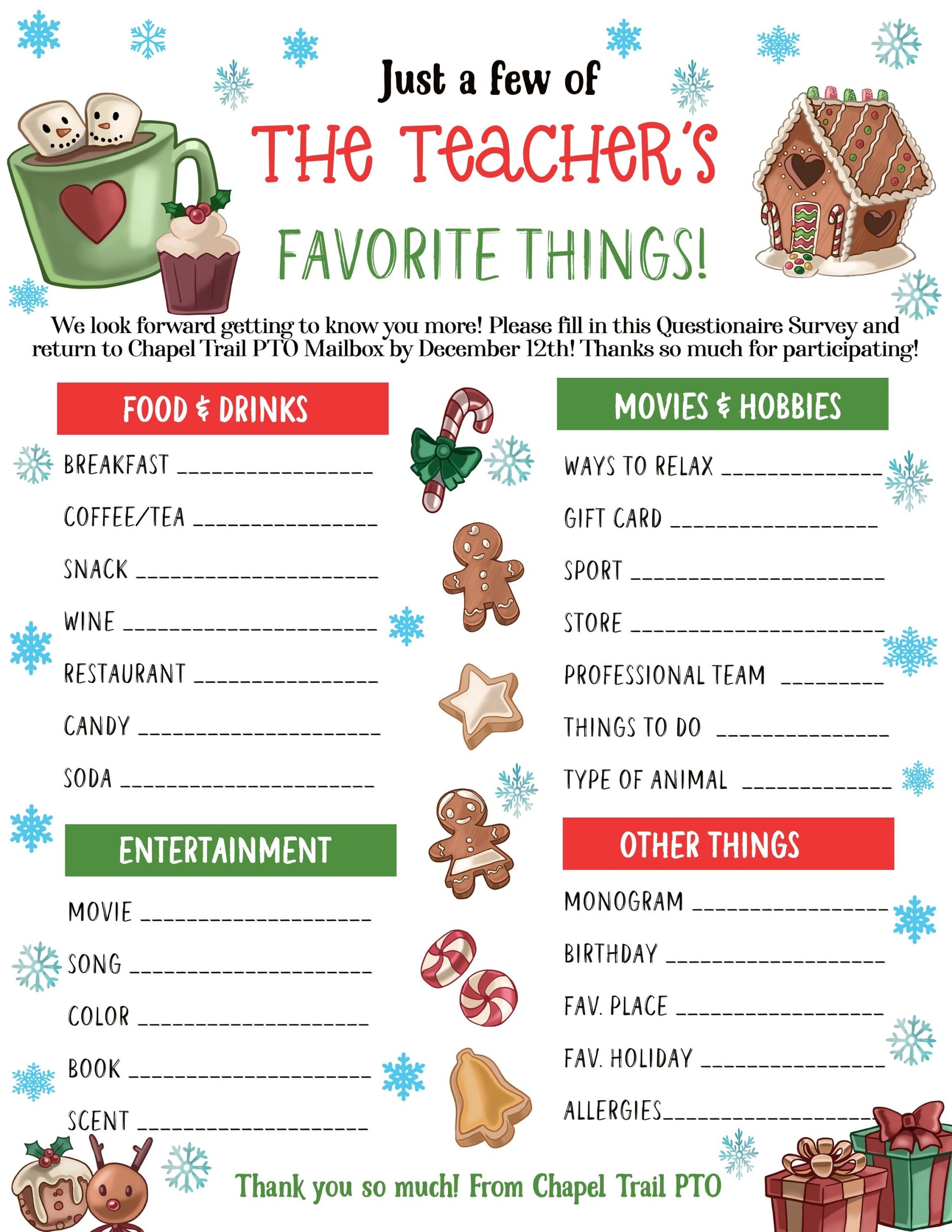 Editable Teacher Holiday Wish List Christmas Teacher Favorites Survey Secret Santa Gift Exchange All About My Teacher Printable Worksheet Etsy