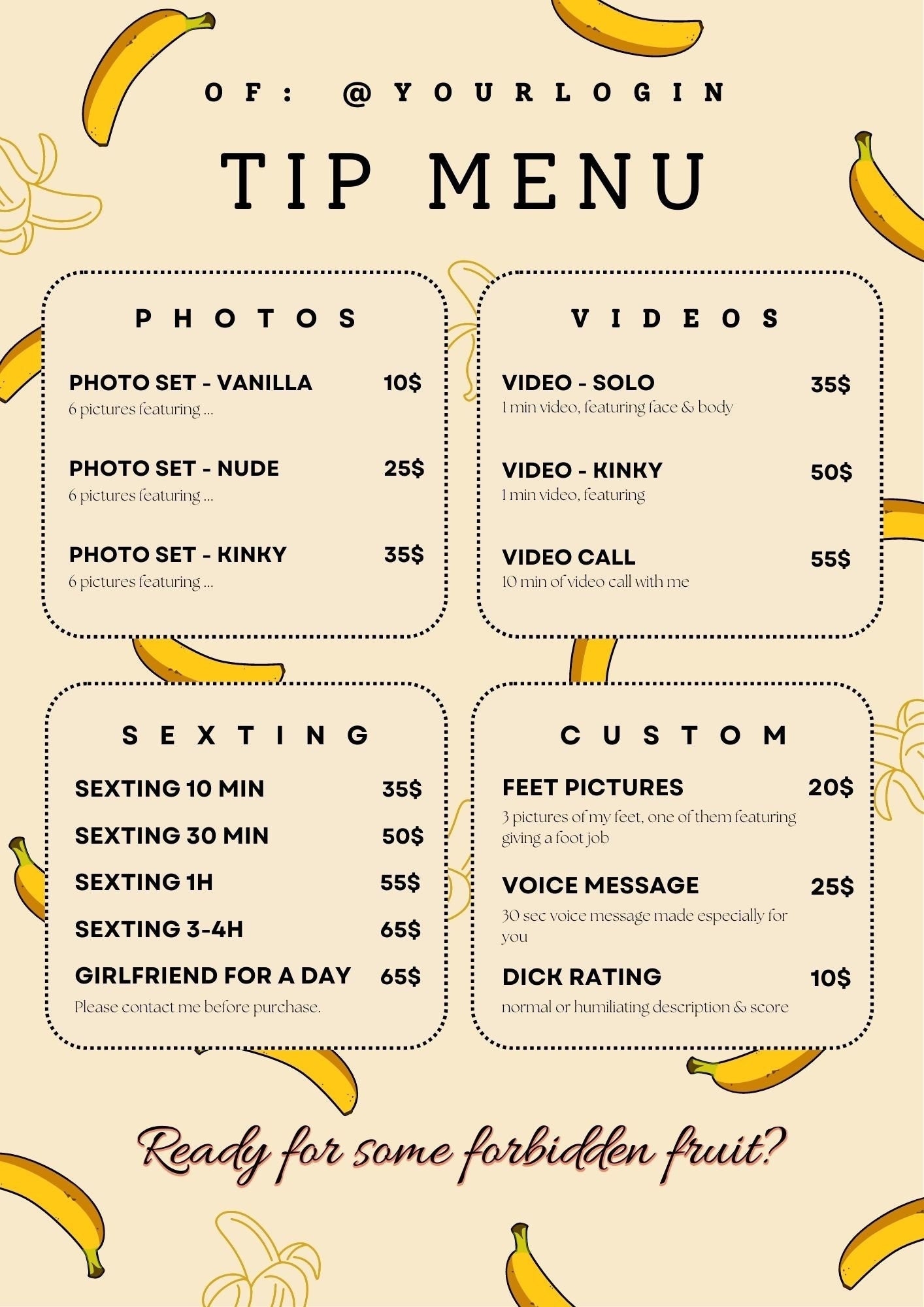 Onlyfans Price List Template Onlyfans Price List Template