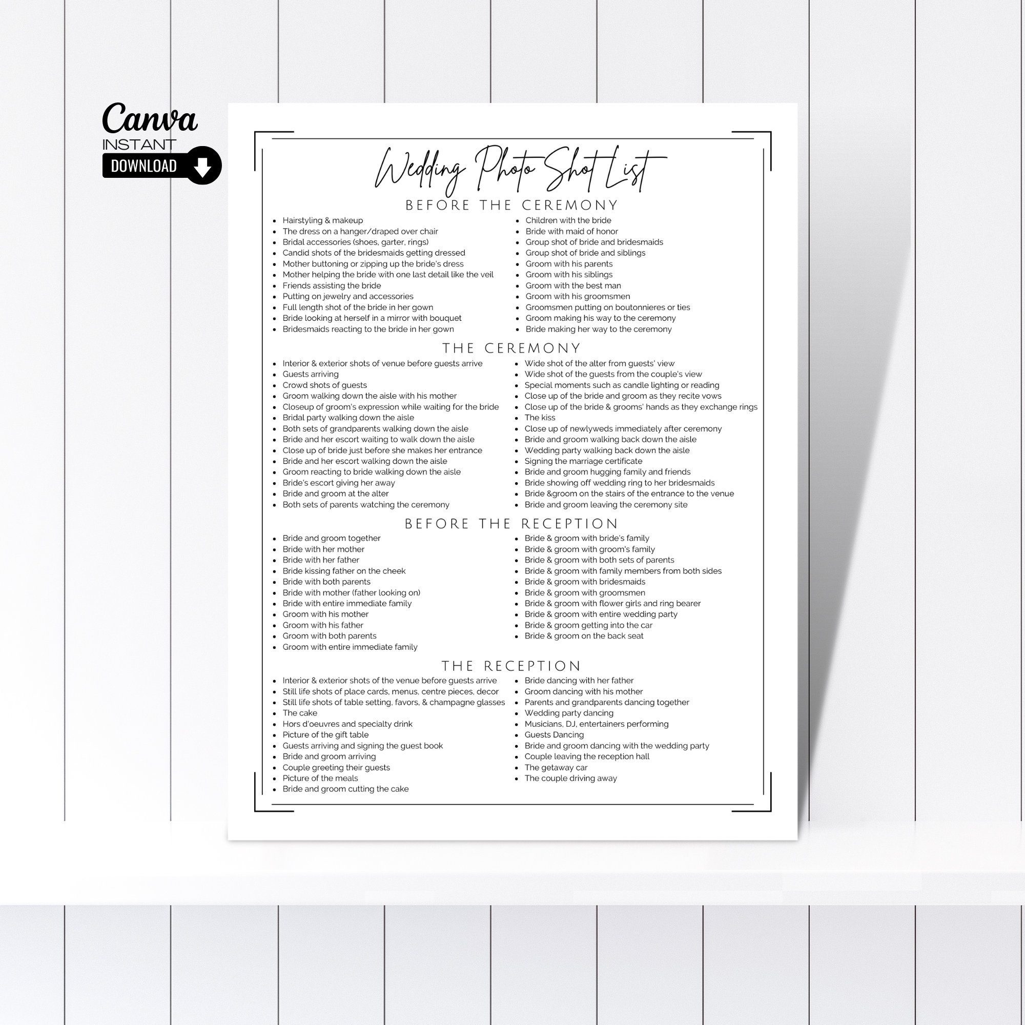Editable Wedding Photography Checklist Photographer Shot List 