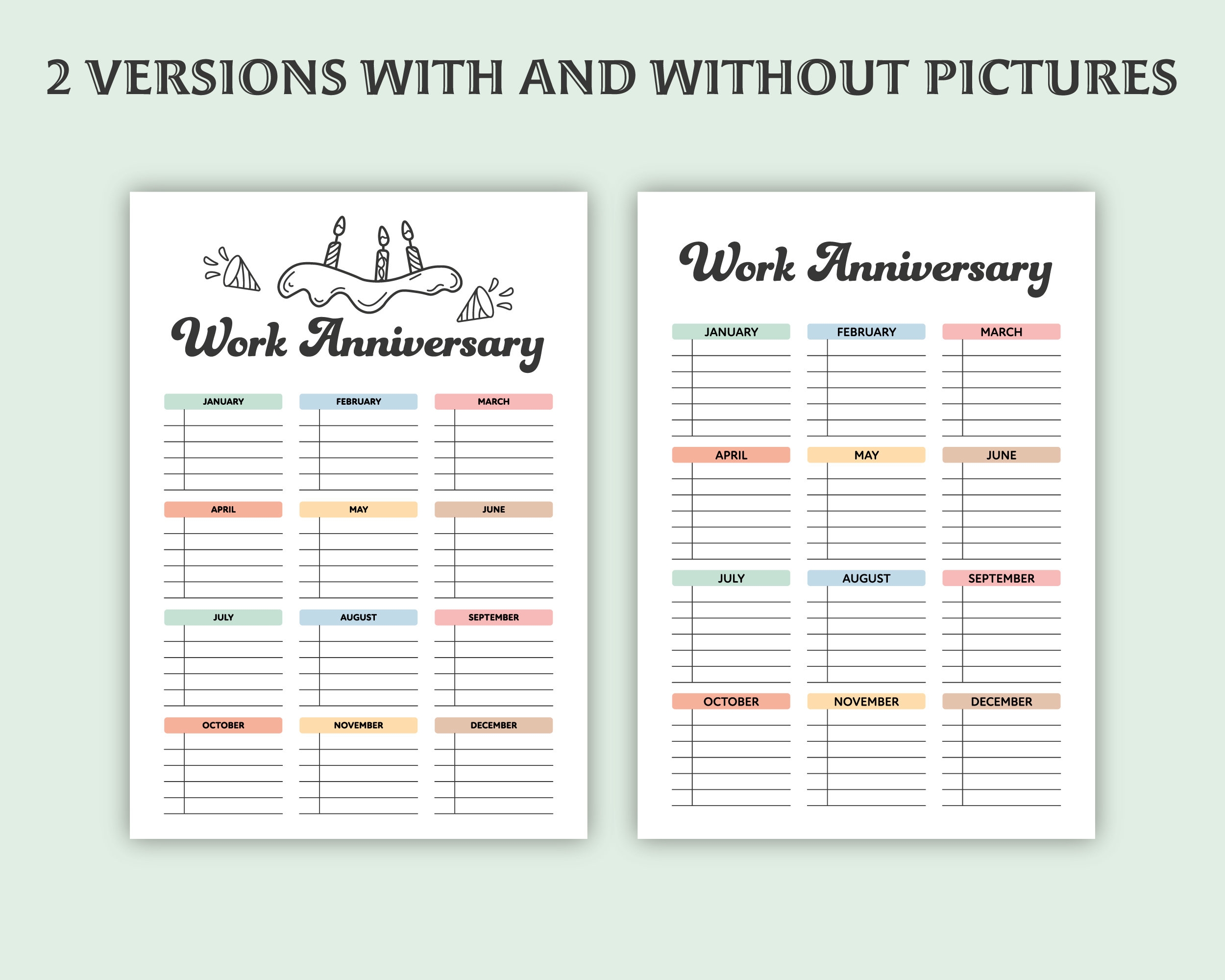 Editable Work Anniversary Tracker Printable Employee Chart Anniversary Calendar Work Anniversary List Digital Etsy