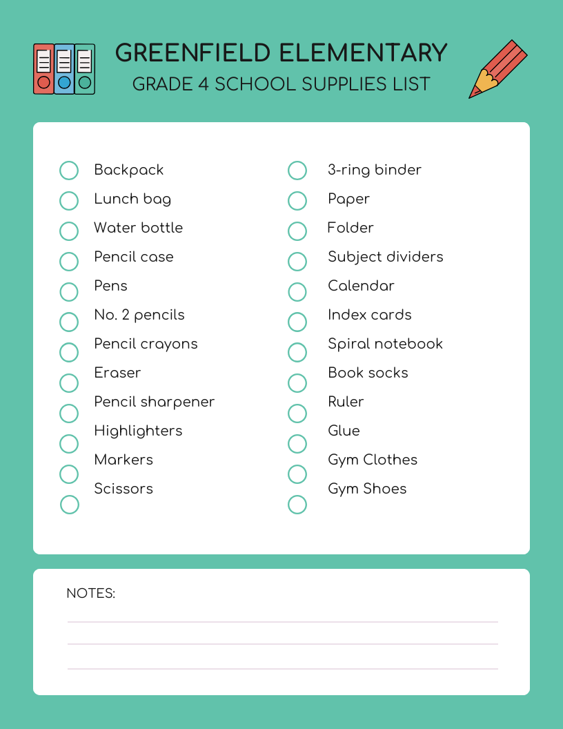 Elementary School Supplies List Shopping Checklist Template Venngage