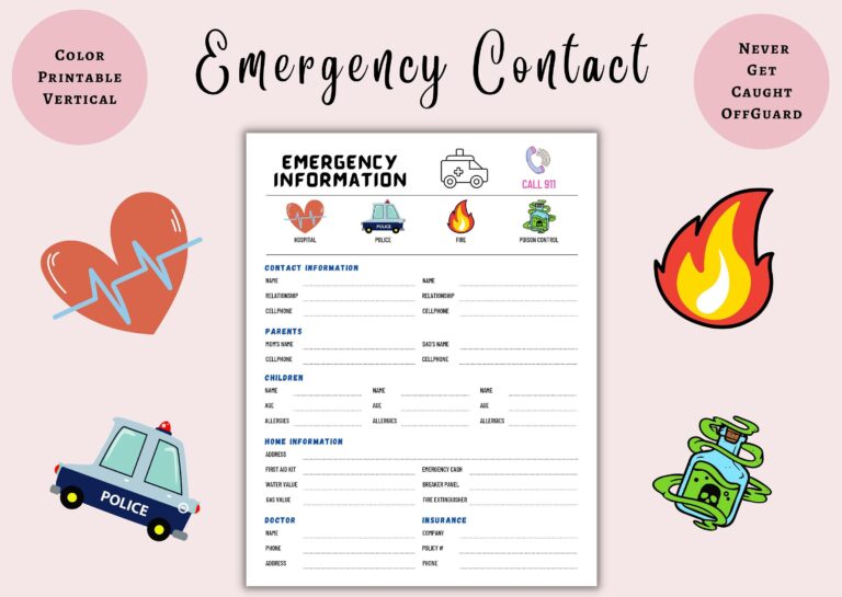 Emergency Contact List Emergency Contact Sheet Home Emergency