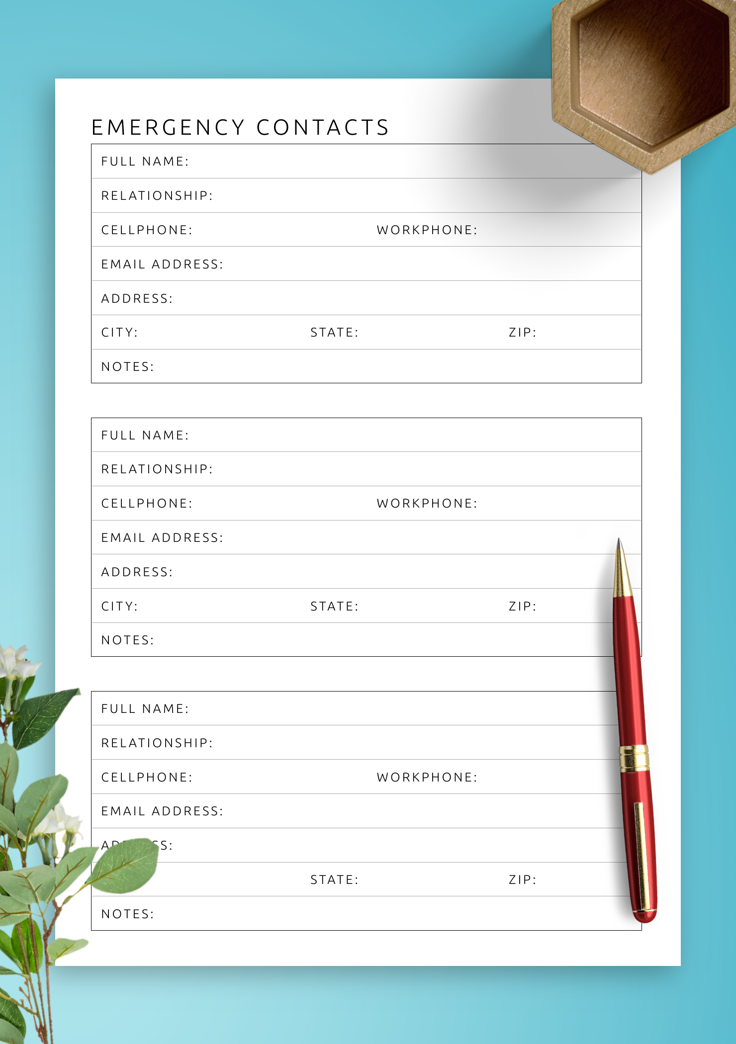 Workplace Emergency Contact List Template