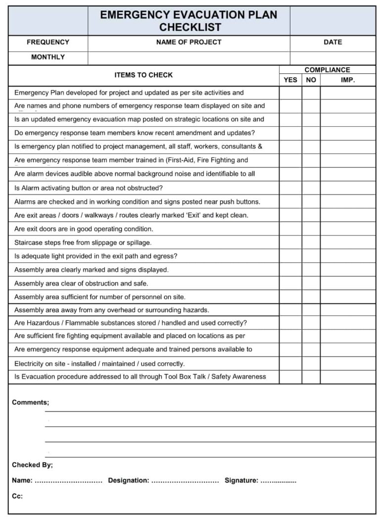 Emergency Evacuation Construction Checklist Construction Files