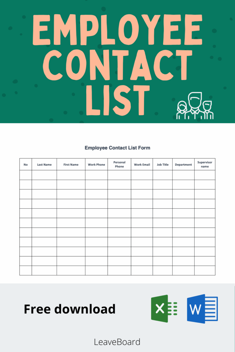 Employee Contact List Template Employee Directory Template Leave Board