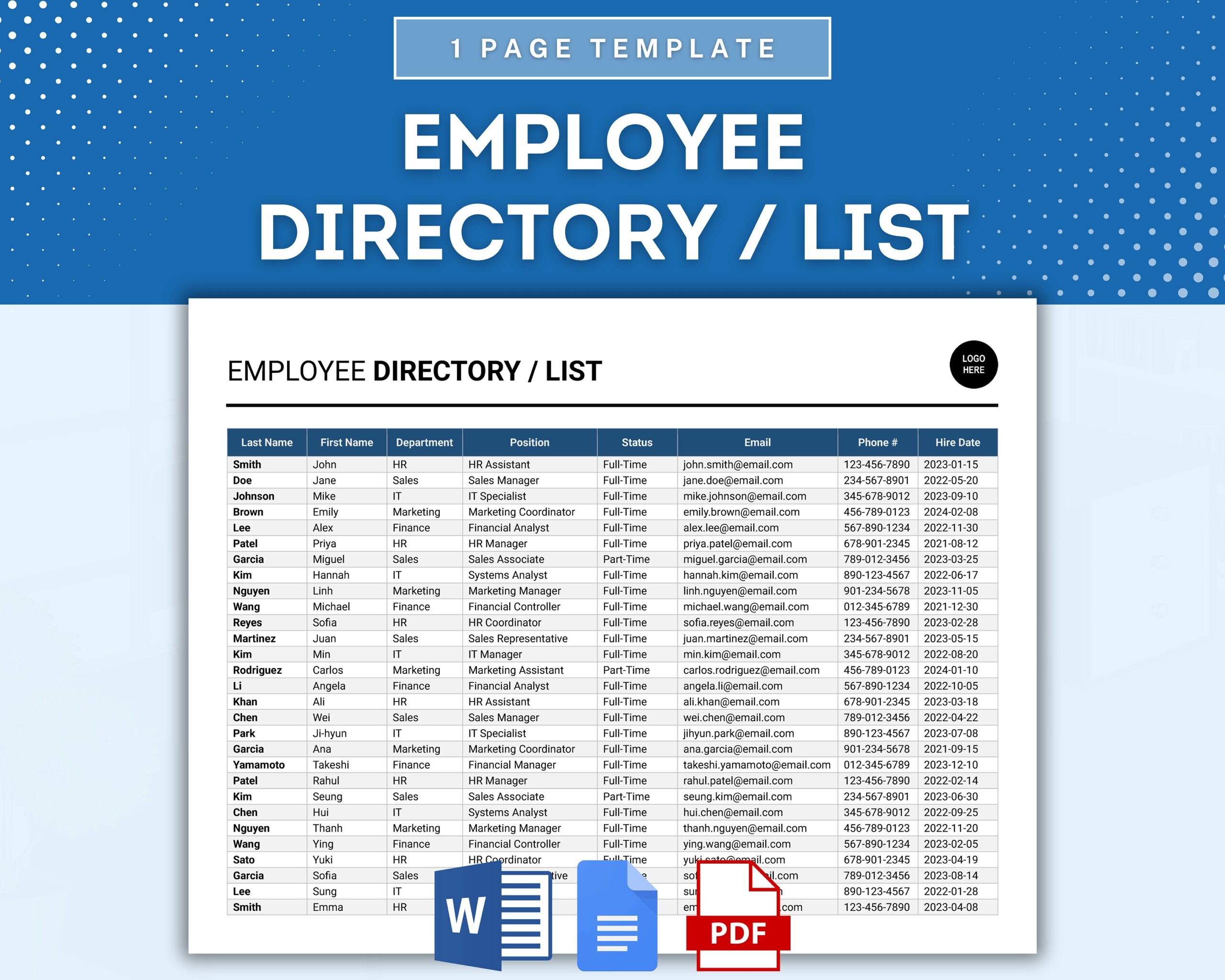Employee List Template Employee Directory Staff Roster Template Workforce Contact List Personnel Directory Database Staff Roll Call Etsy