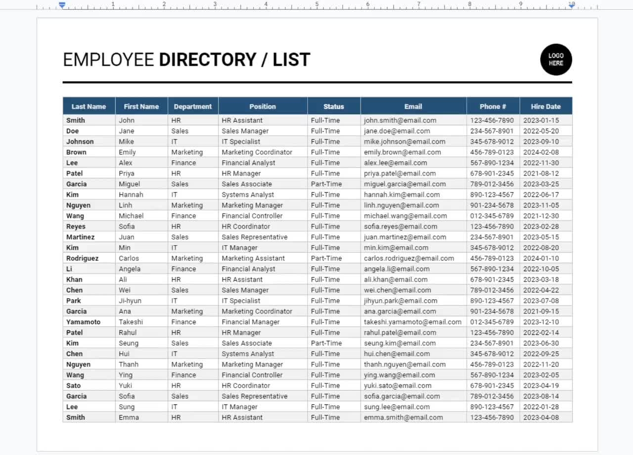 Employee List Template