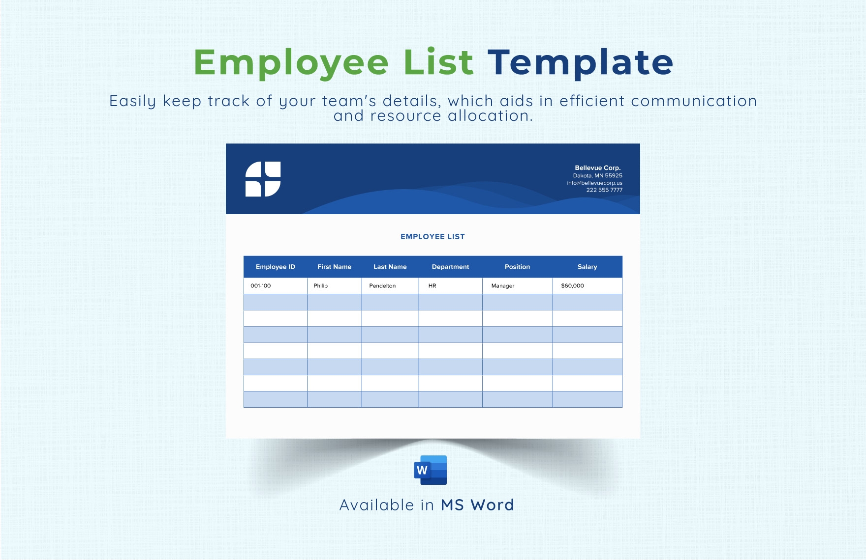 List Of Employees Template
