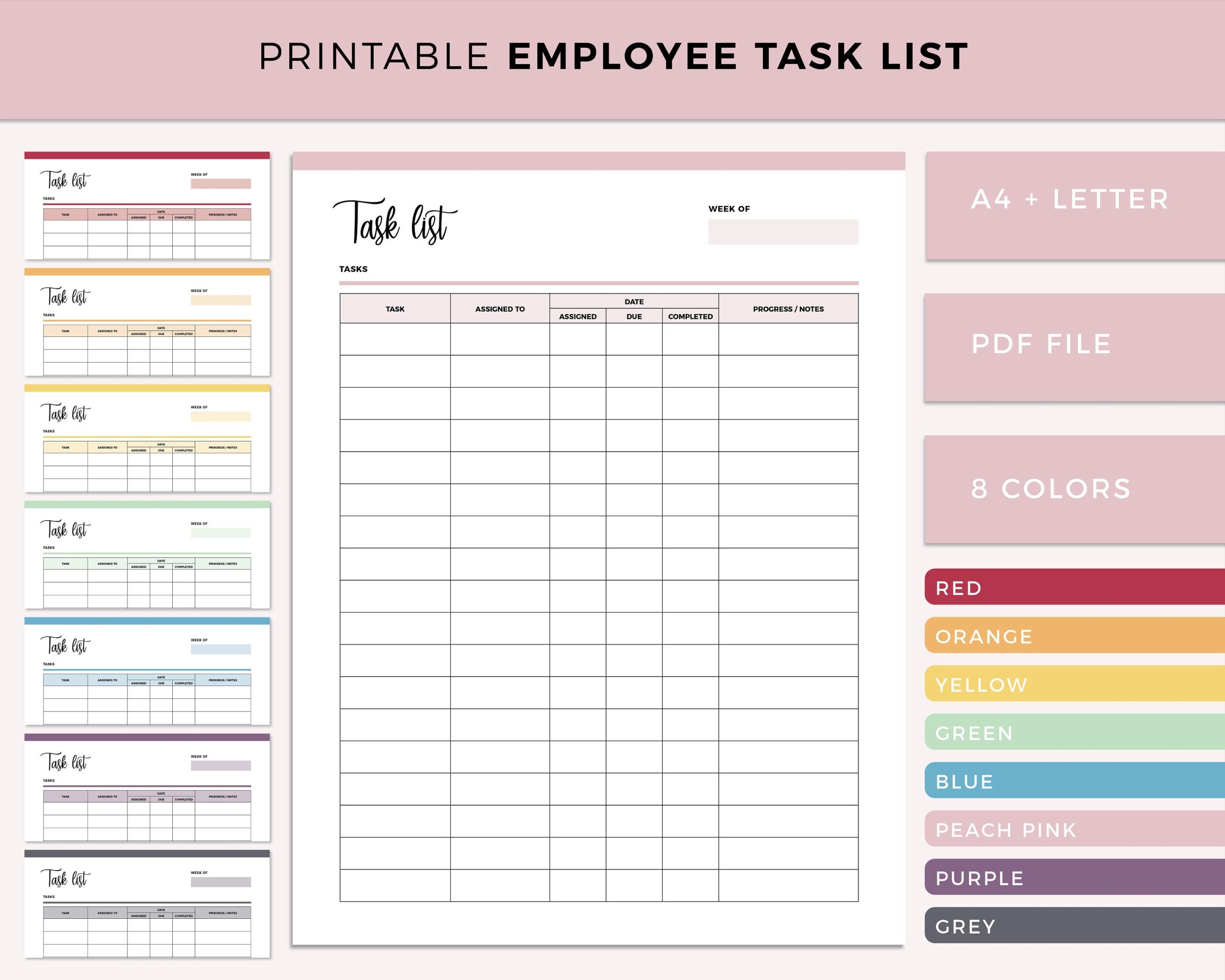 Employee Task List Printable Work Allocation Sheet Daily Task Sheet For Employers Employee Assignment Sheet Task Allocation A4 Letter Etsy