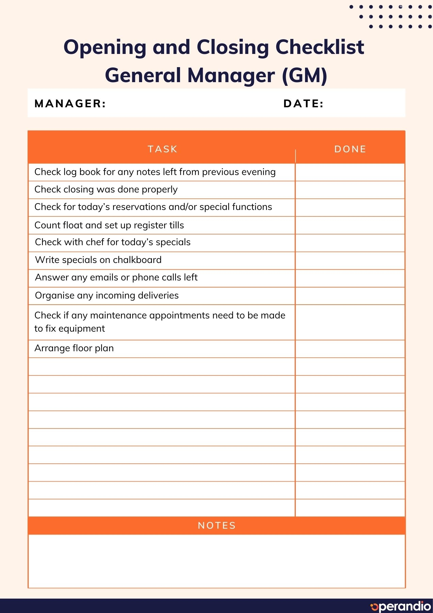 Prep List Template Restaurant