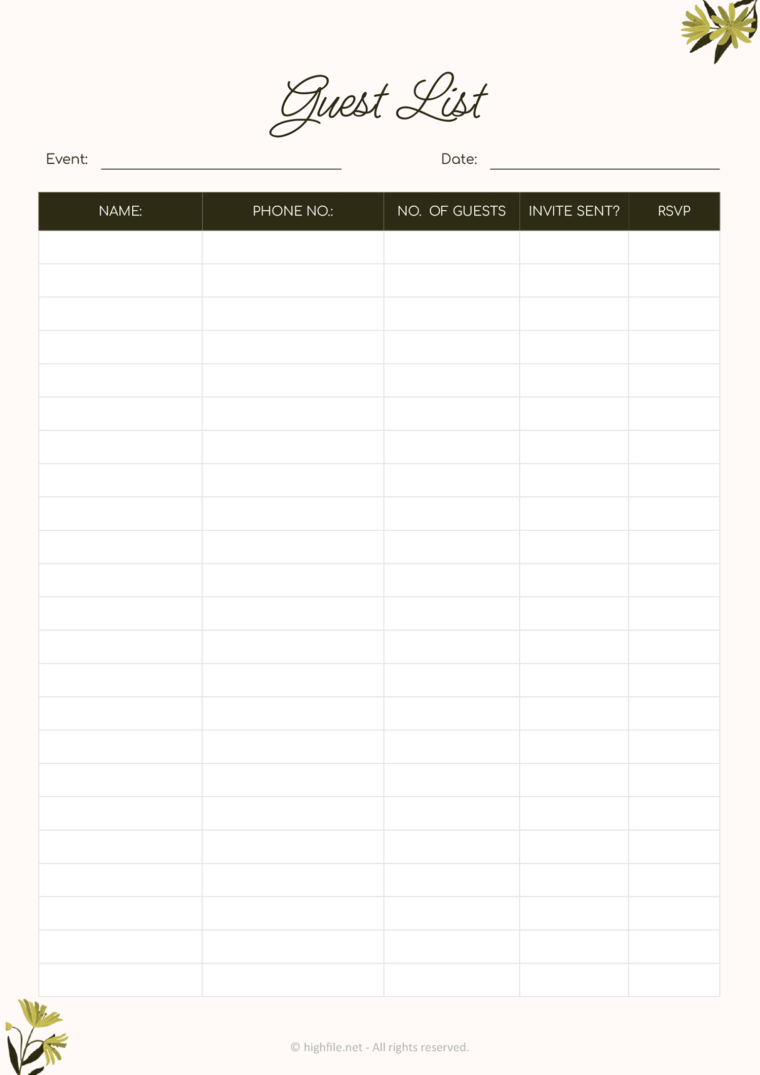 Event Guest List Template Word Google Docs Highfile Event Guest List Template Word Google Docs Highfile