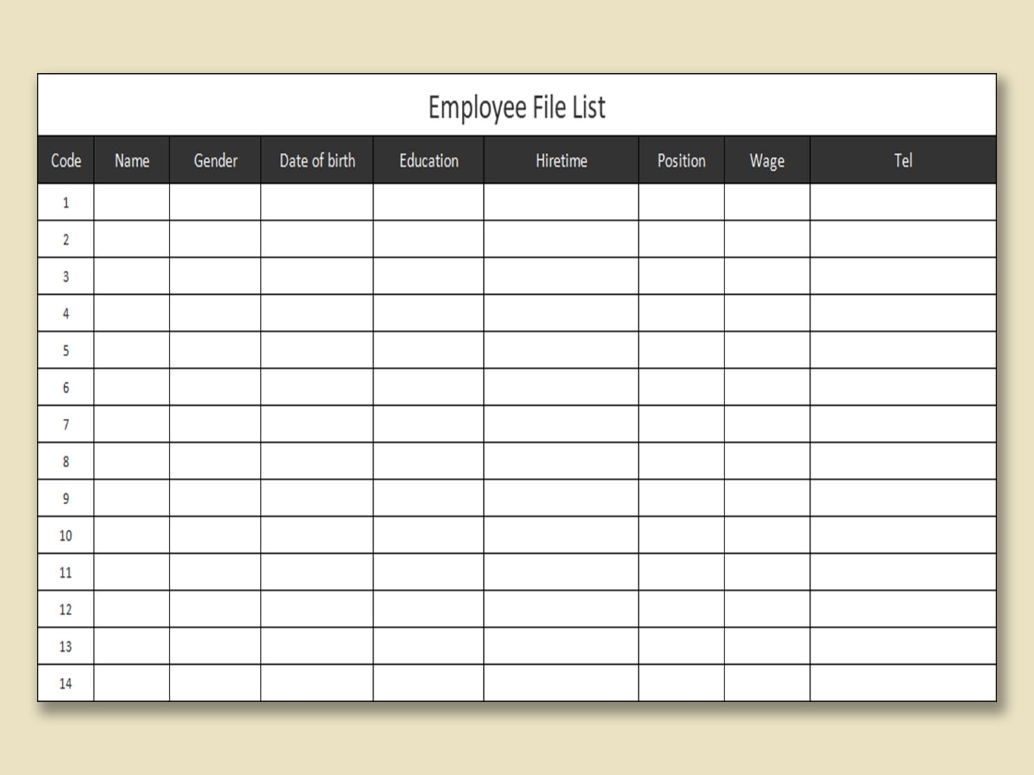 EXCEL Of Employee File List xlsx WPS Free Templates