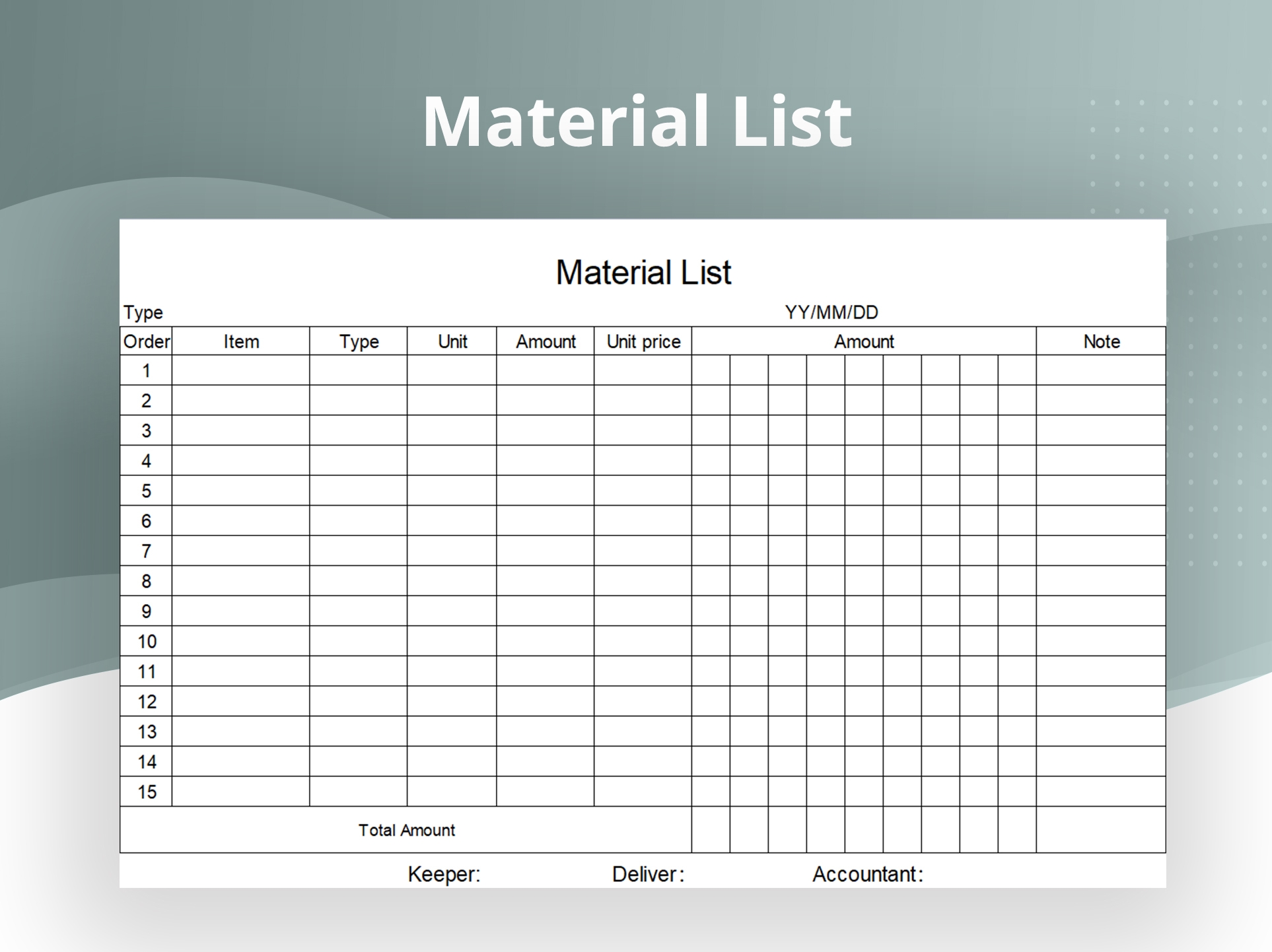EXCEL Of Material List xlsx WPS Free Templates