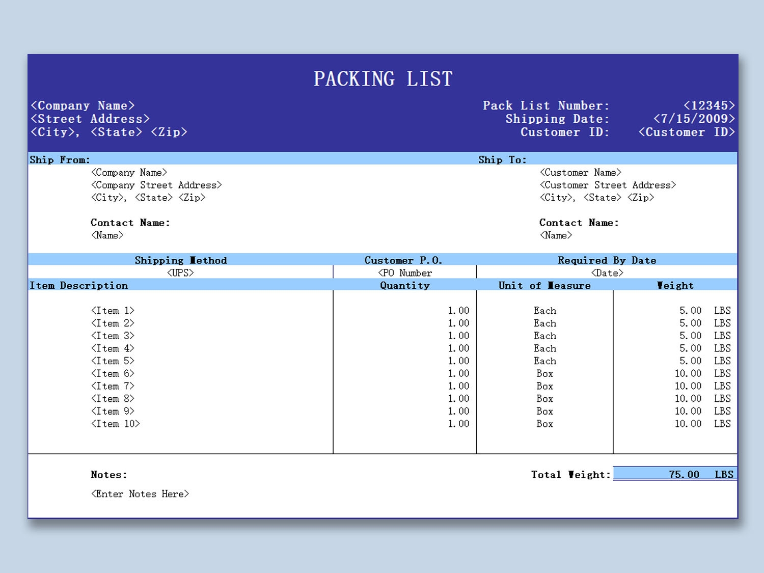 EXCEL Of Packing List Template xls WPS Free Templates