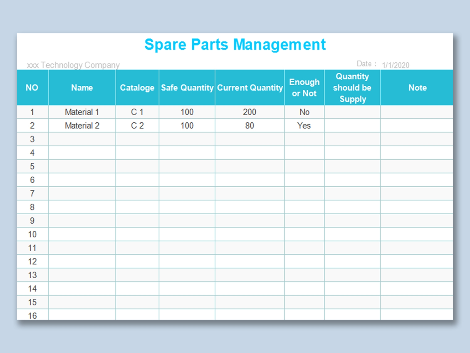 EXCEL Of Spare Parts Management Chart Template xlsx WPS Free 