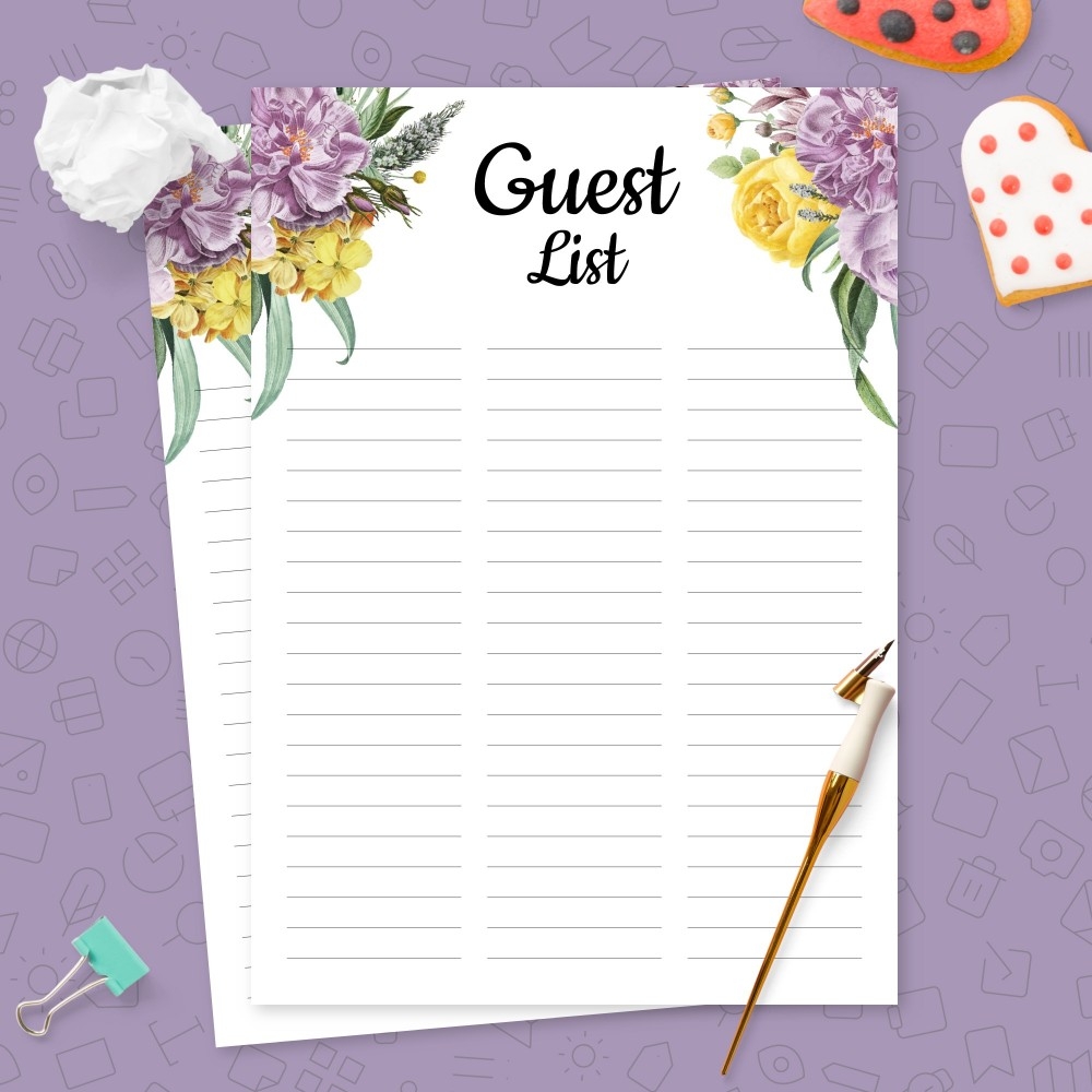 Floral Guest List Template Printable PDF Floral Guest List Template Printable PDF