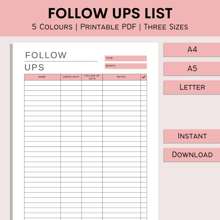 Follow Ups List Printable Business Follow Ups Small Business 